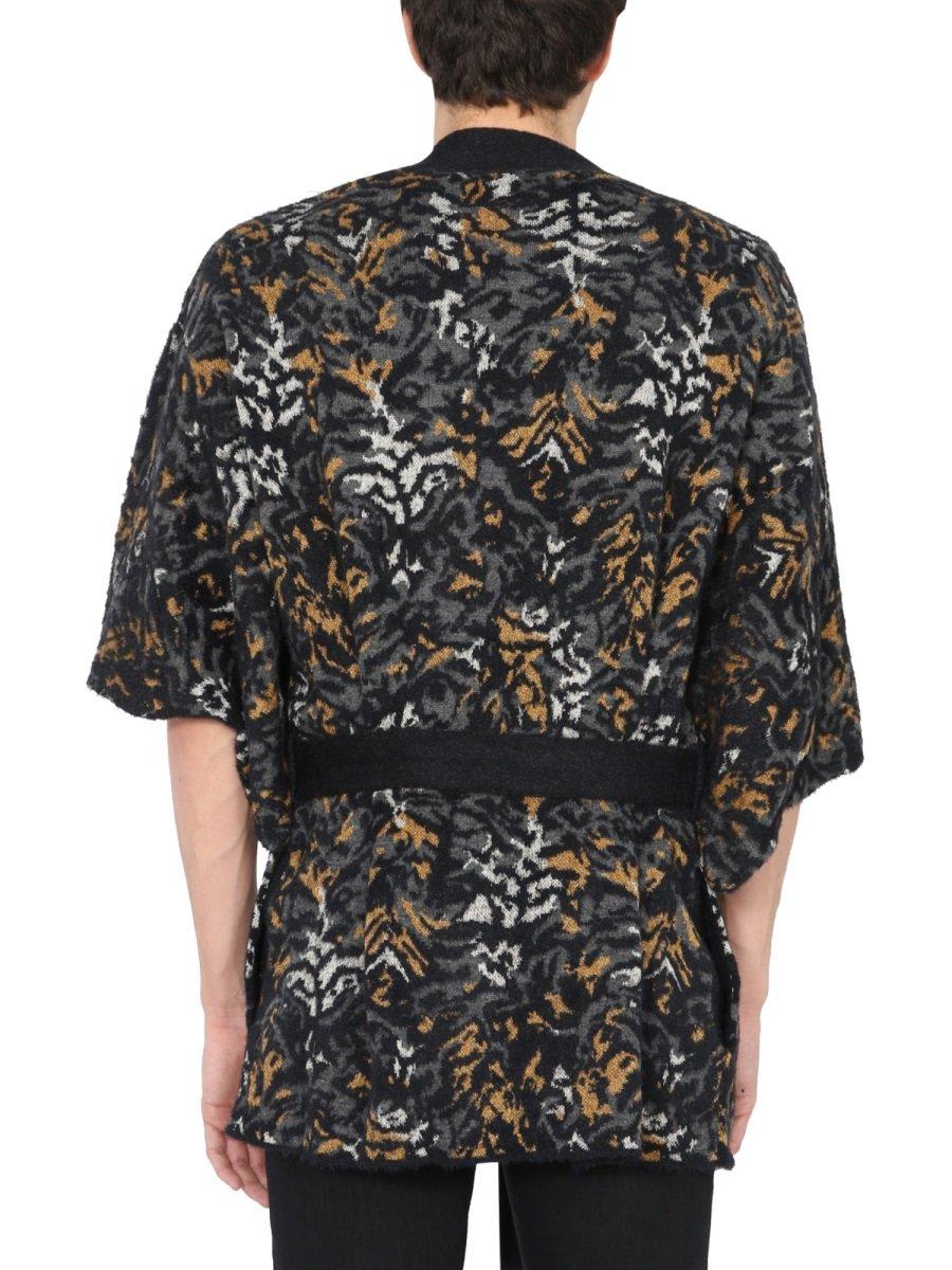 Saint Laurent Jacquard Knit Kimono In Animalier