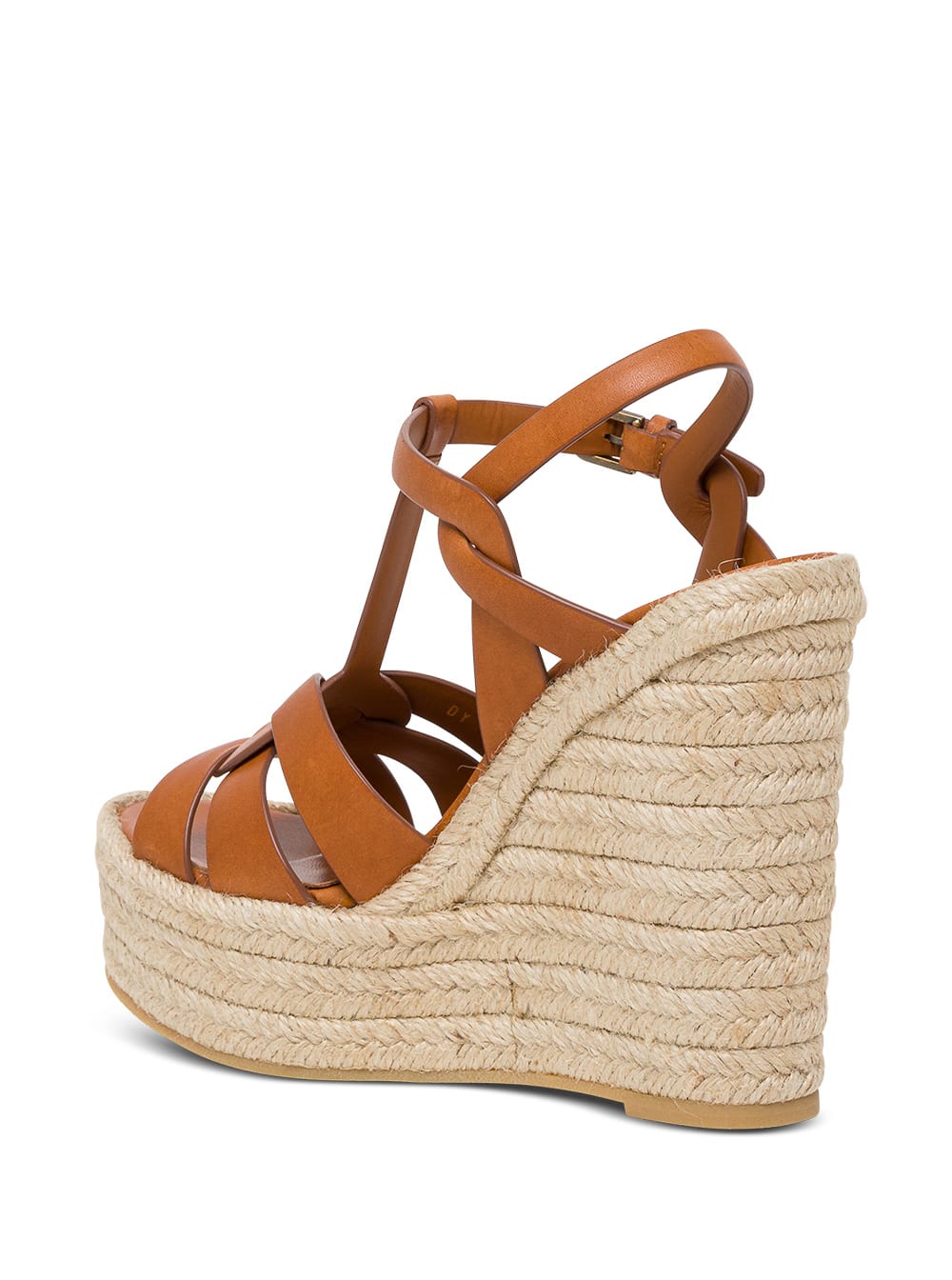 Saint Laurent Tribute Woven Leather Espadrille Wedge Sandals In Brown