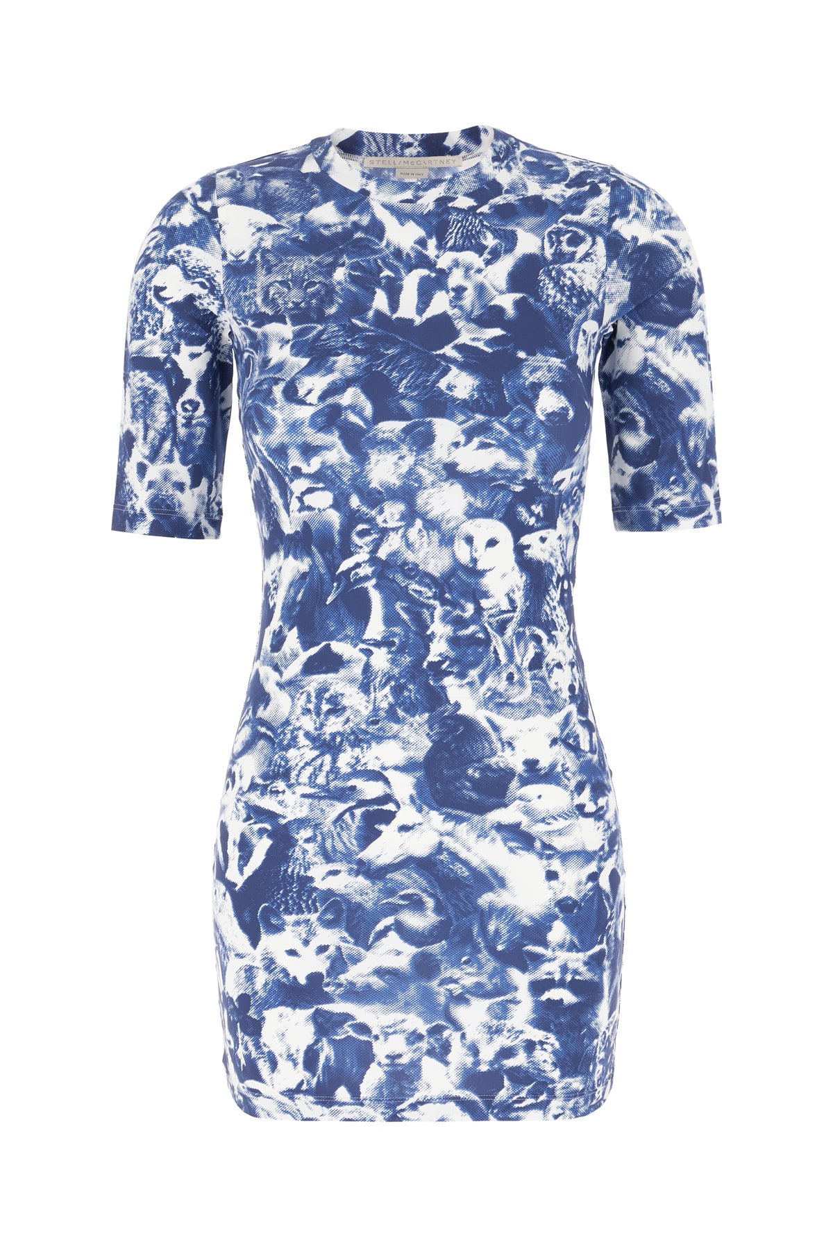 Stella Mccartney Printed Stretch Nylon Mini Dress In Indigo Cream