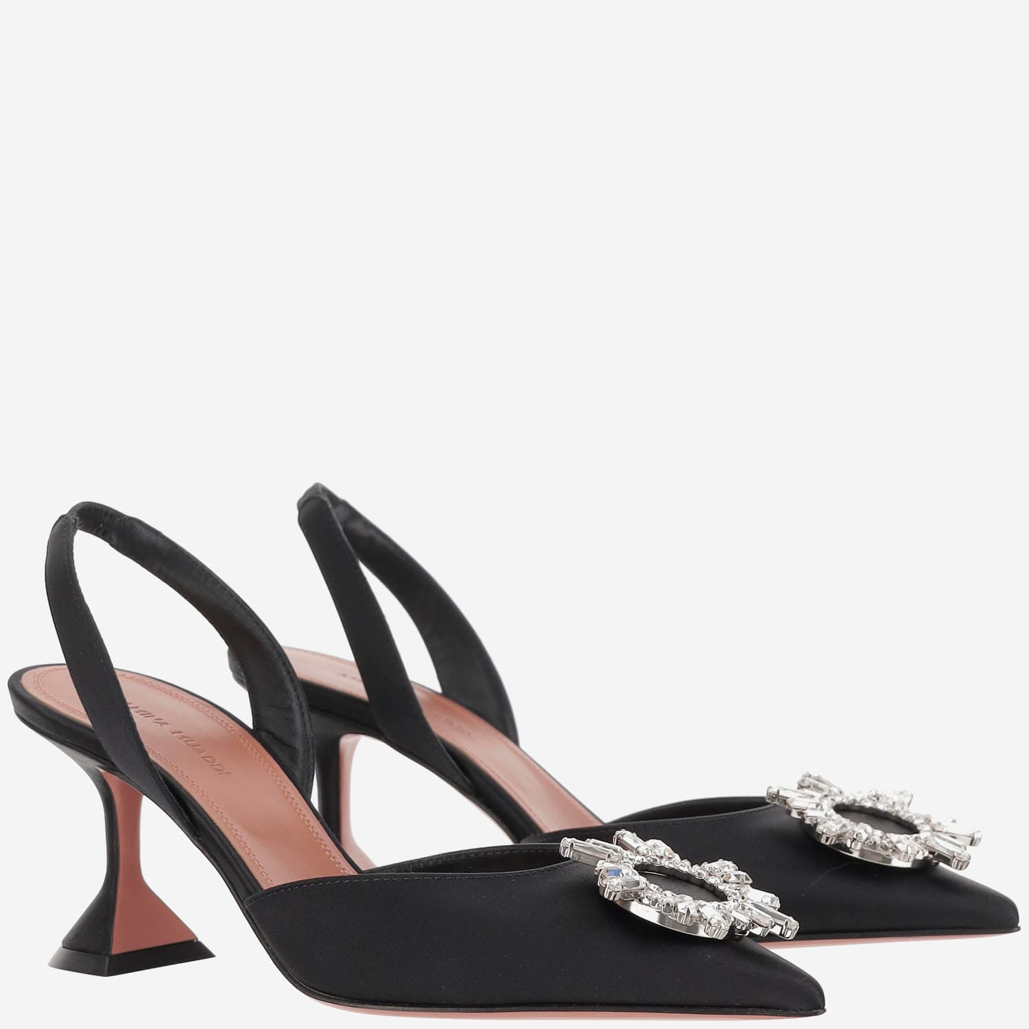 Amina Muaddi Womens Black Rosie Crystal-embellished Leather Sling-back Courts In Black