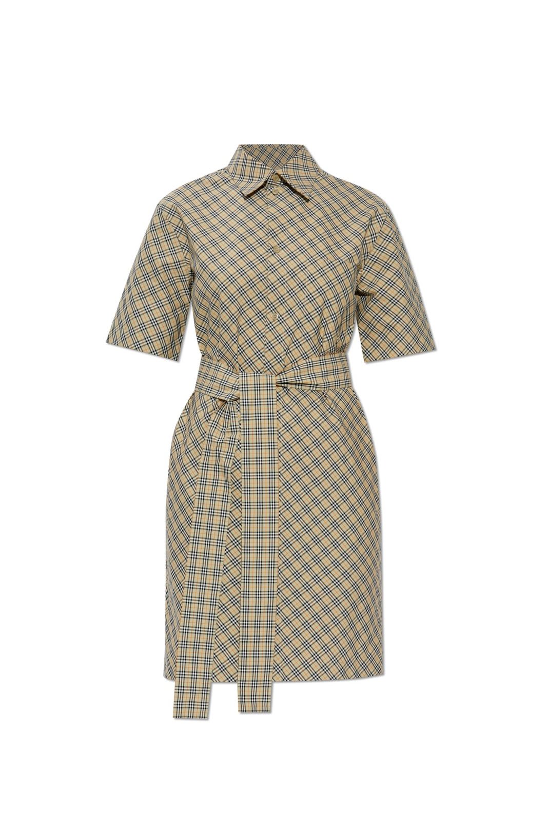 Checked Belted Waist Shirt Dress