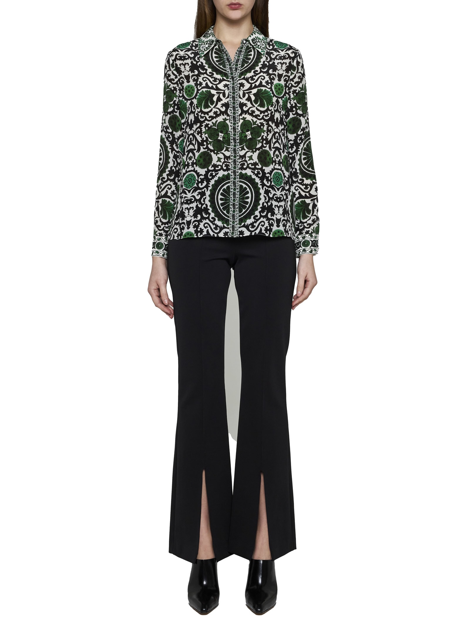 Shop Alice And Olivia Shirt In Monarch Light Emerald Small