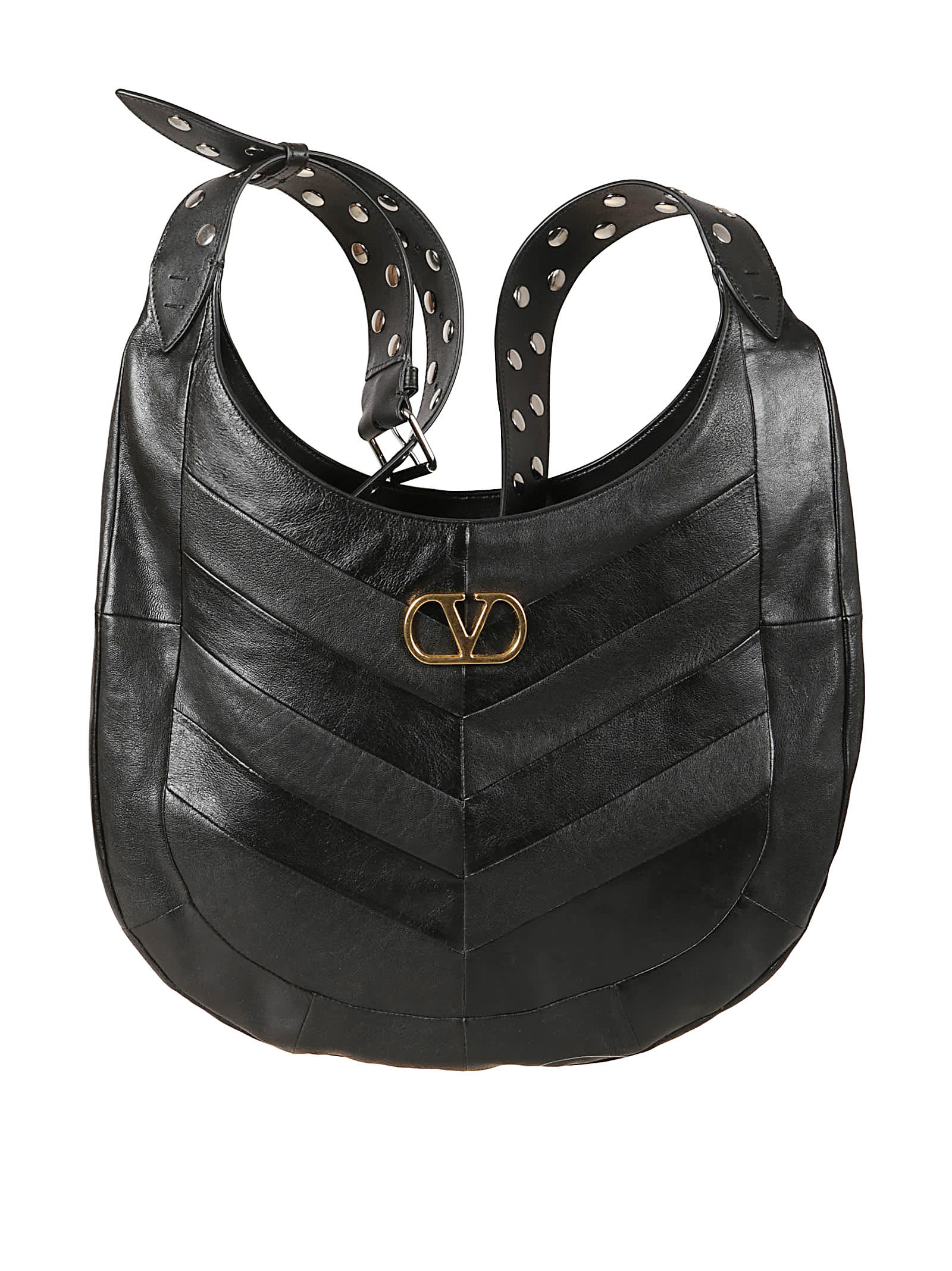 Valentino Garavani Valentino Hoboho Chevron Patterned Logo Plaque Shoulder Bag In Black