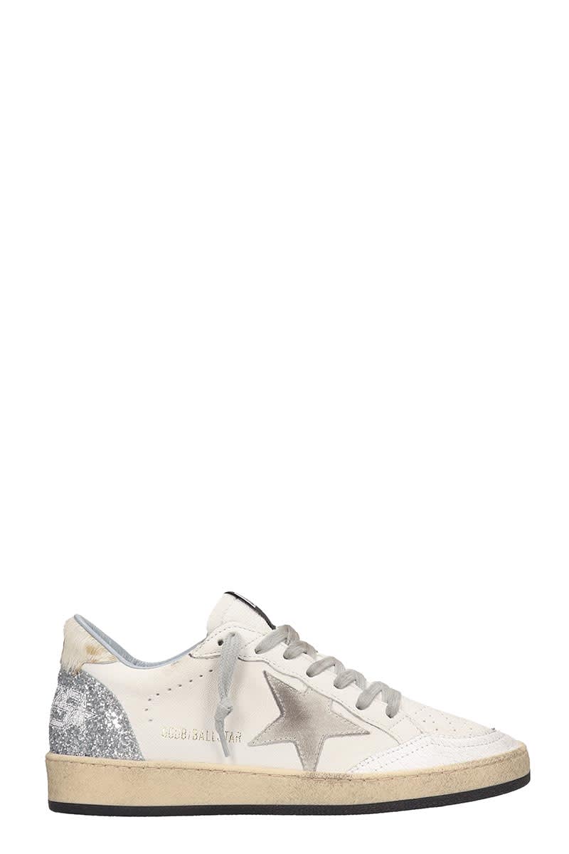 GOLDEN GOOSE BALL STAR SNEAKERS IN WHITE LEATHER,11205866