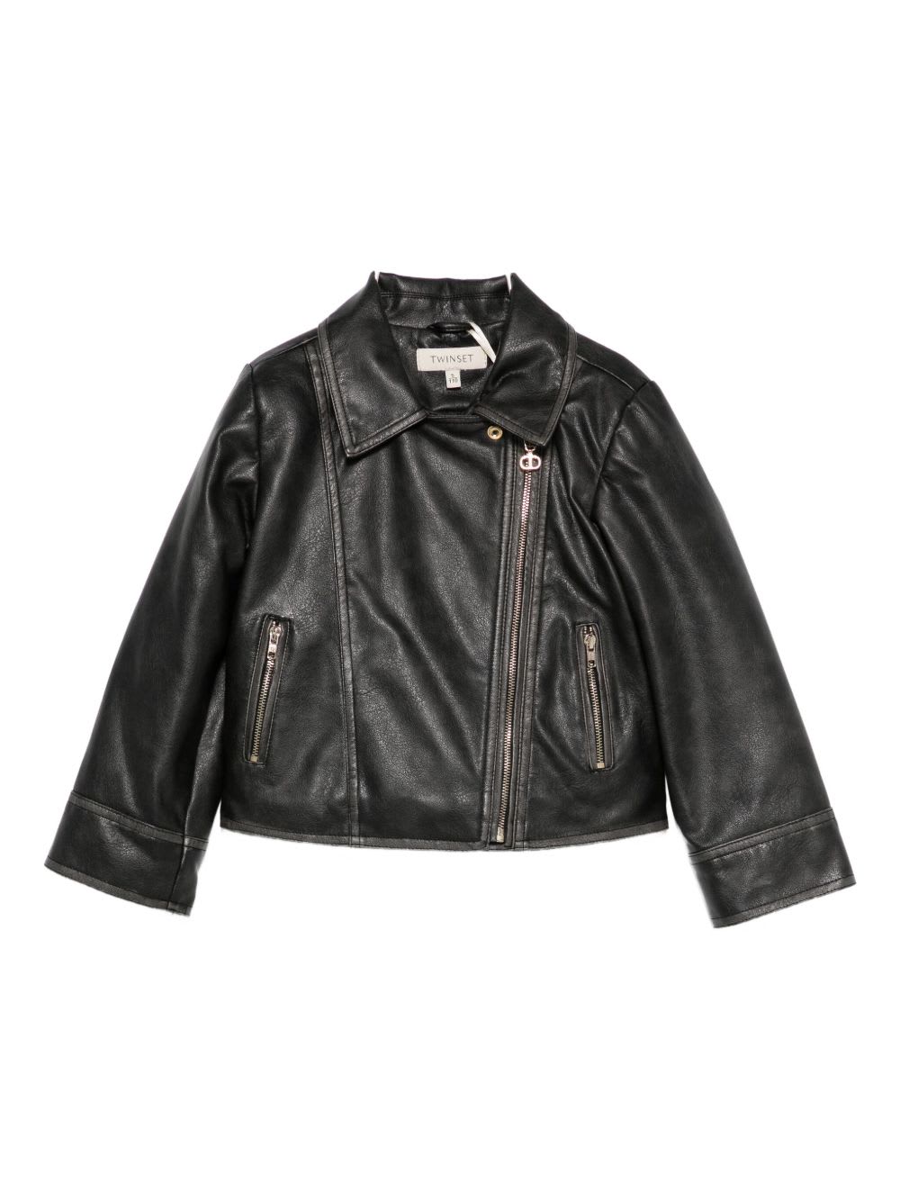 Twinset Kids Asymmetric Zip-fastening Biker Jacket In Black
