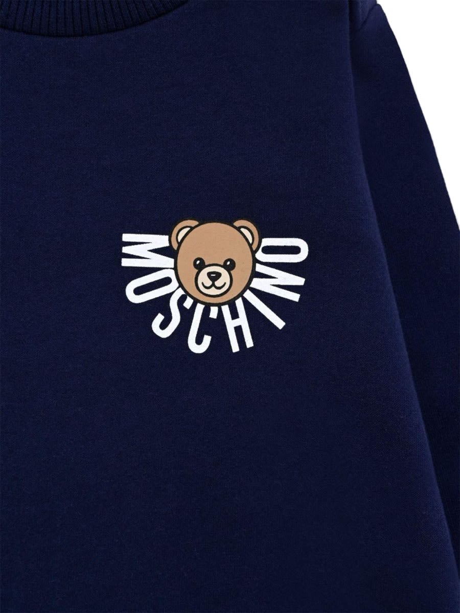 Moschino Blue Sweatshirt For Babykids With Teddy Bear In Blue