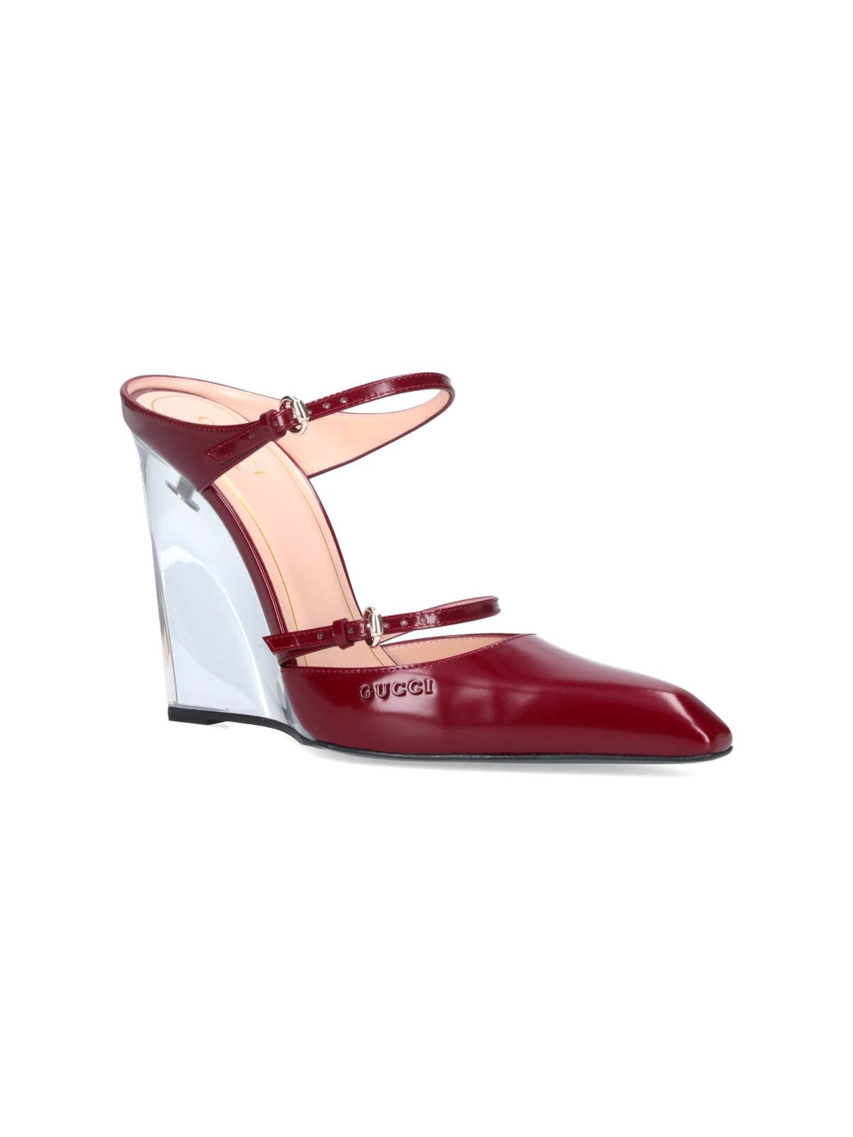 Gucci Women Wedge Leather Mule In Red