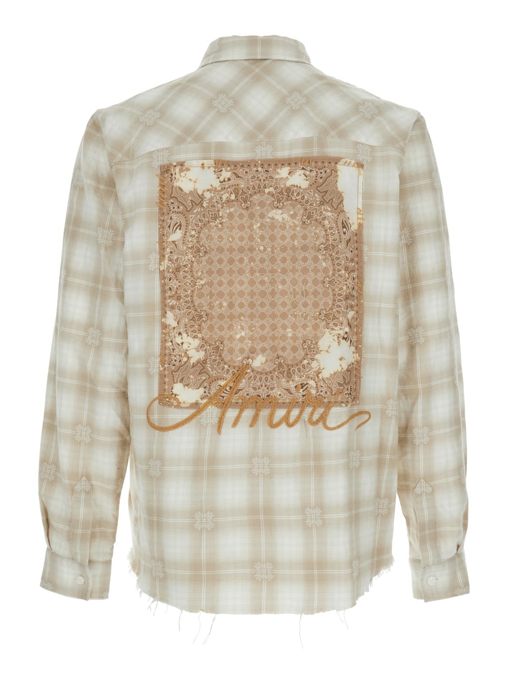 Amiri Light Camel Cotton Bleach Patch Flannel Bandana Shirt In Sand