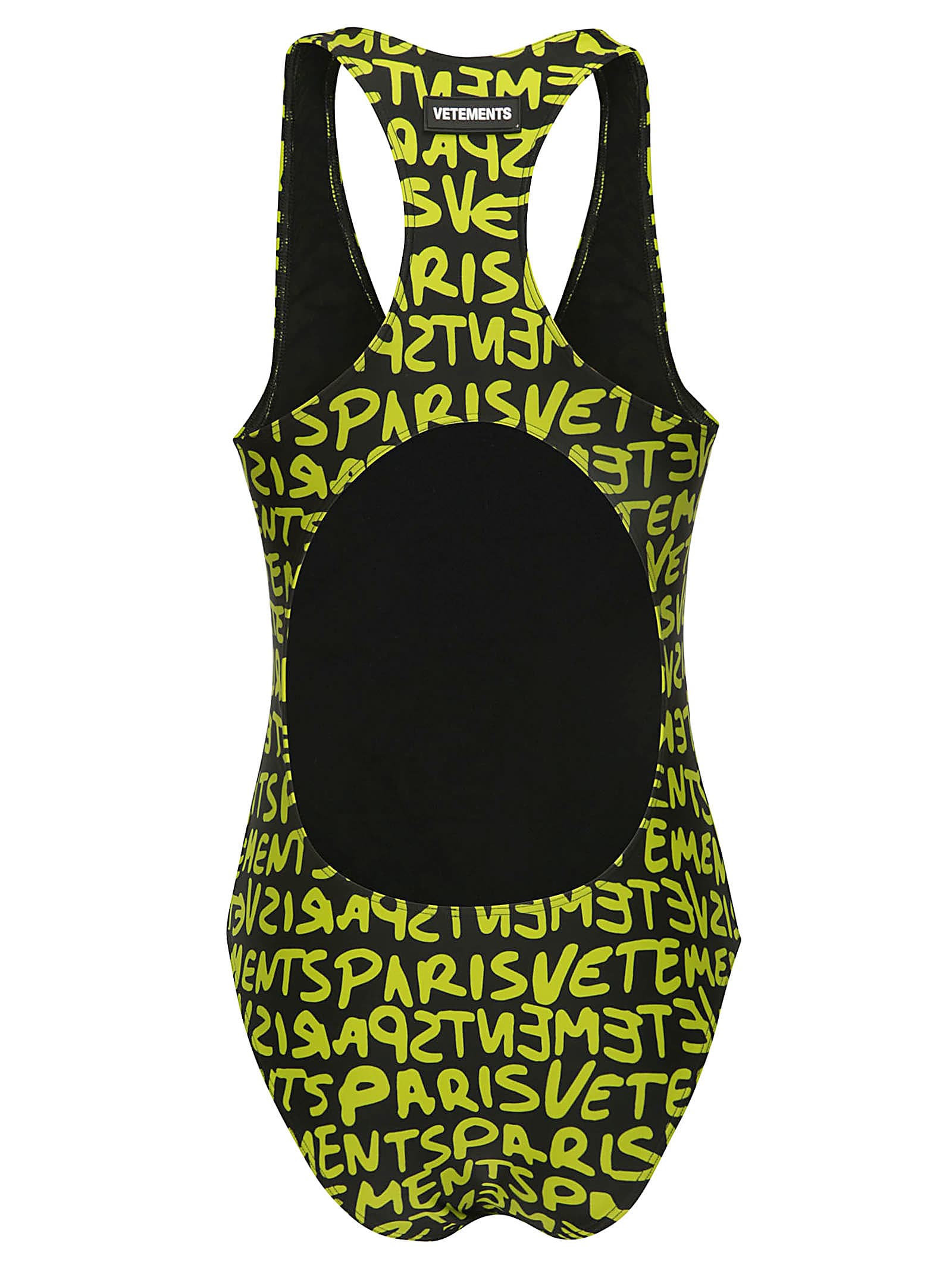 Shop Vetements Graffiti Monogram Swimsuit In Black/fluo Green