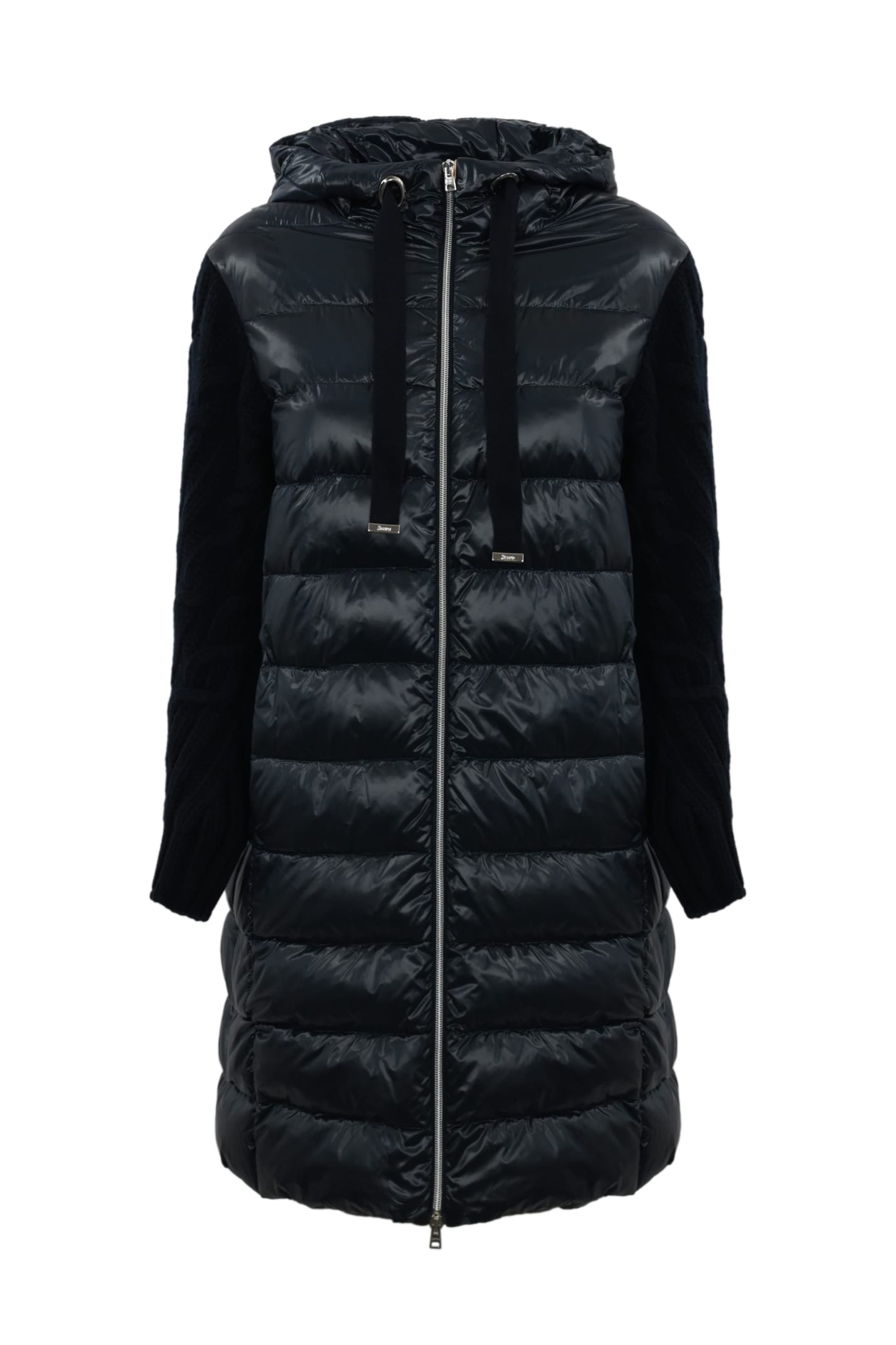 Long Down Jacket With Wool Sleeves