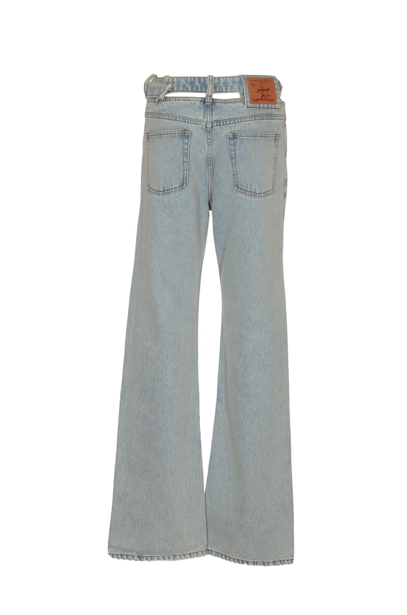 Shop Y/project Flared Leg Belted Jeans In Ice Blue