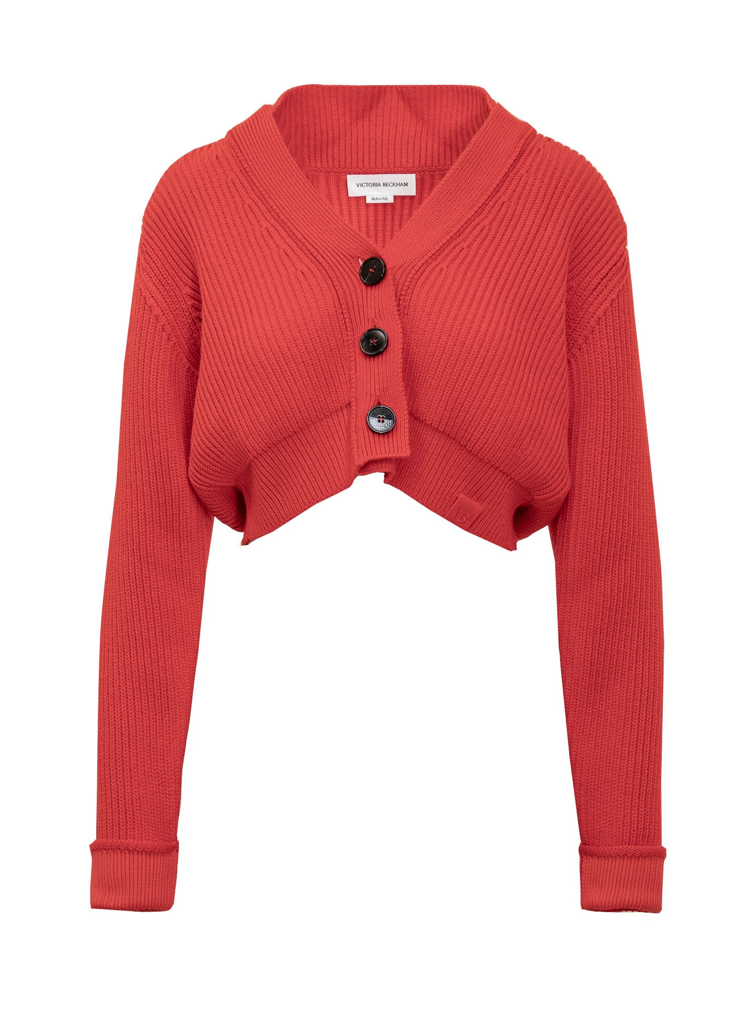 Shop Victoria Beckham Cropped Vb Cardigan In Red