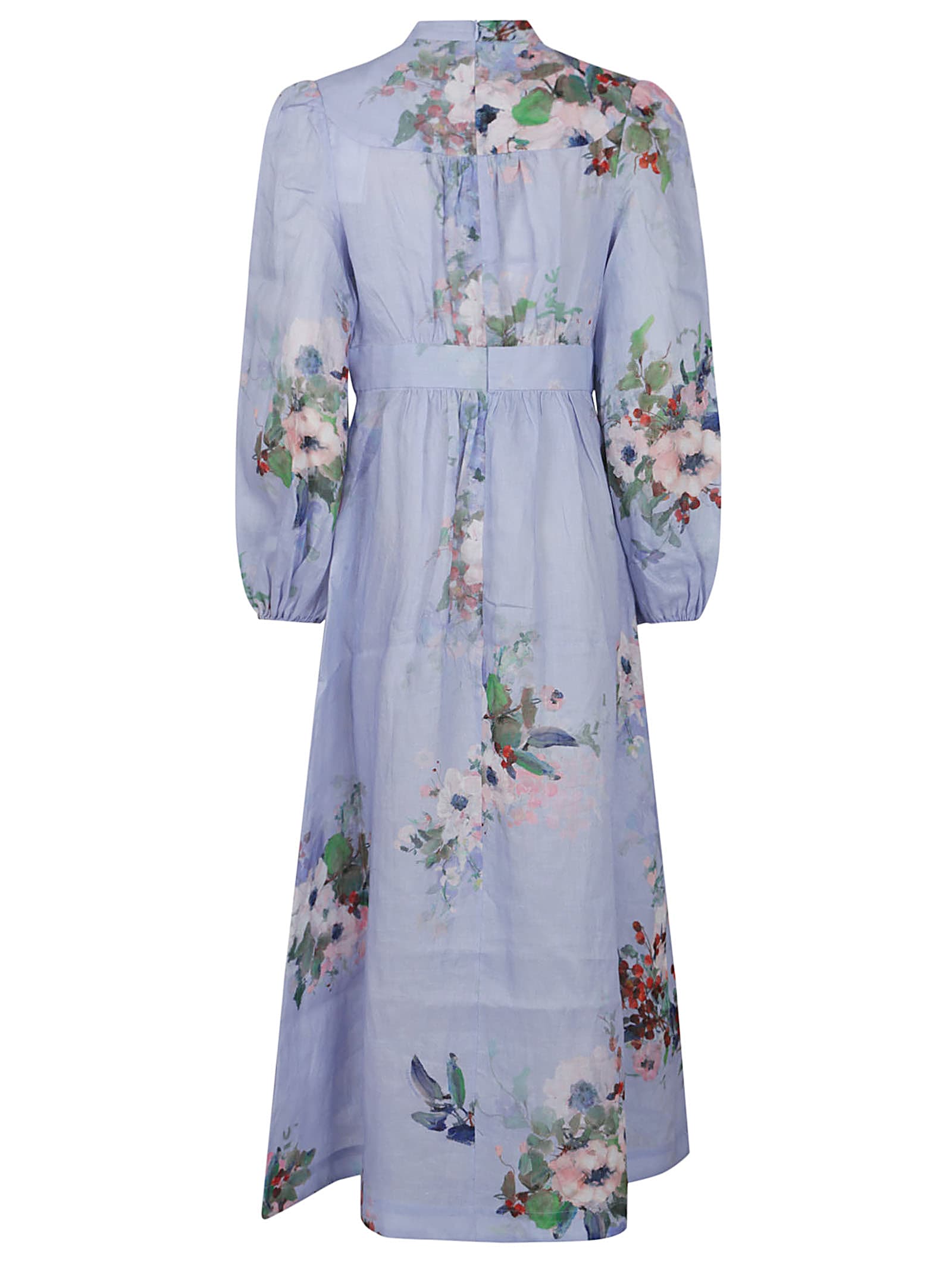 Zimmermann Everley Midi Light Blue Multicolor Dress In Ltblwcfl Light Blue Watercolour Floral