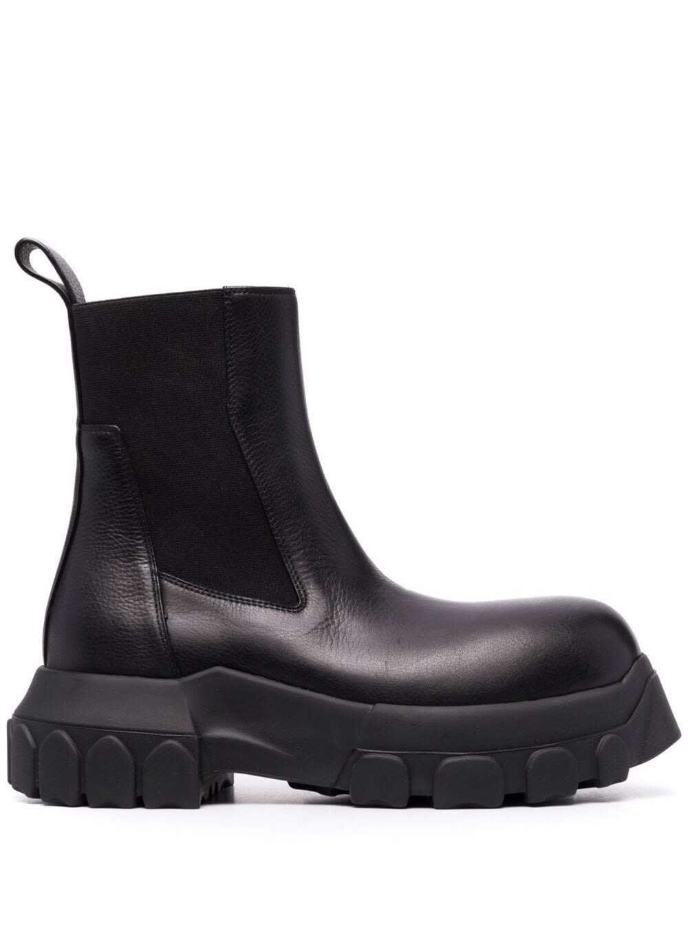 Buy Rick Owens Chunky Black Leather Boots online, shop Rick Owens shoes with free shipping