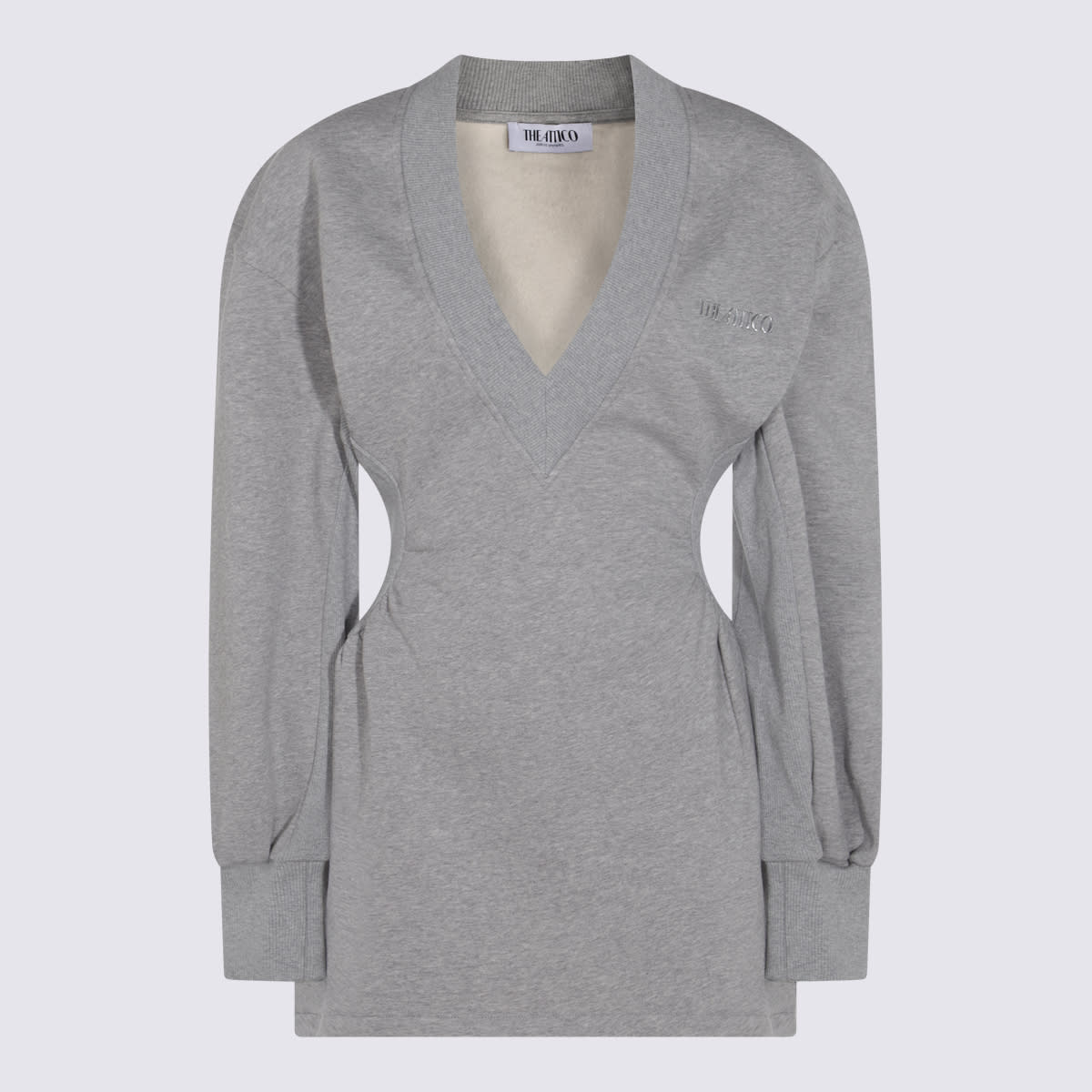 Attico Grey Mini Dress With V Neck And Logo Lettering On The Front In Gray