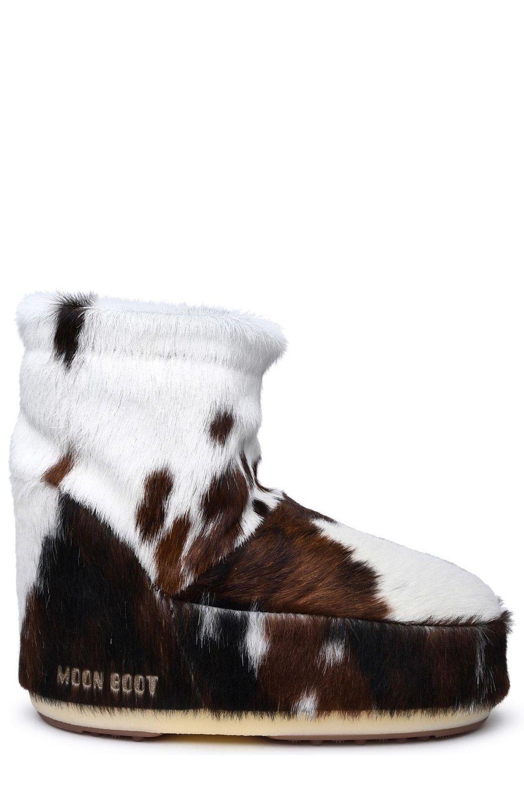 MOON BOOT ICON LOW COW-PRINTED SLIP-ON BOOTS