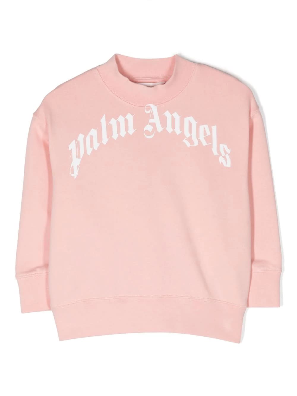 Palm Angels Pink Crew Neck Sweatshirt With Curved Logo