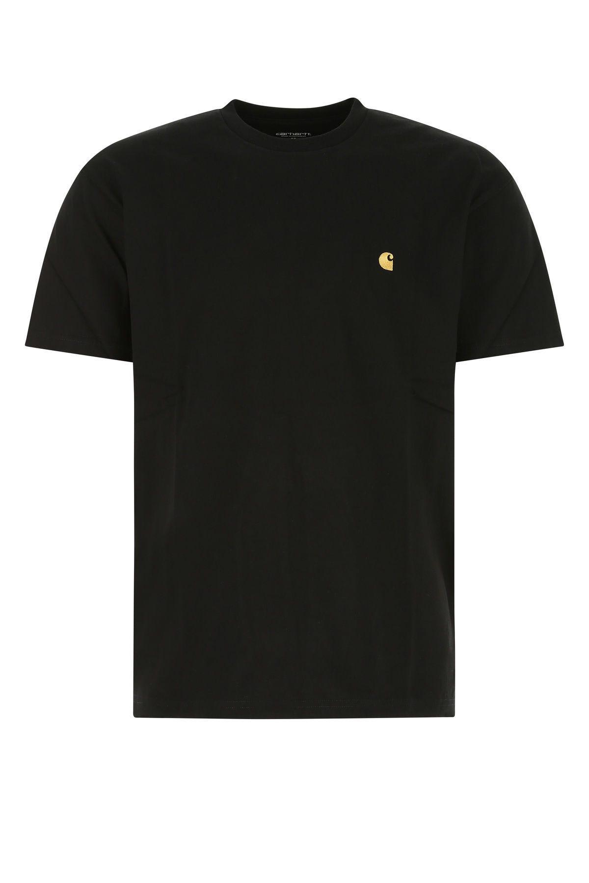Shop Carhartt Black Cotton S/s Chase T-shirt In Nero/oro