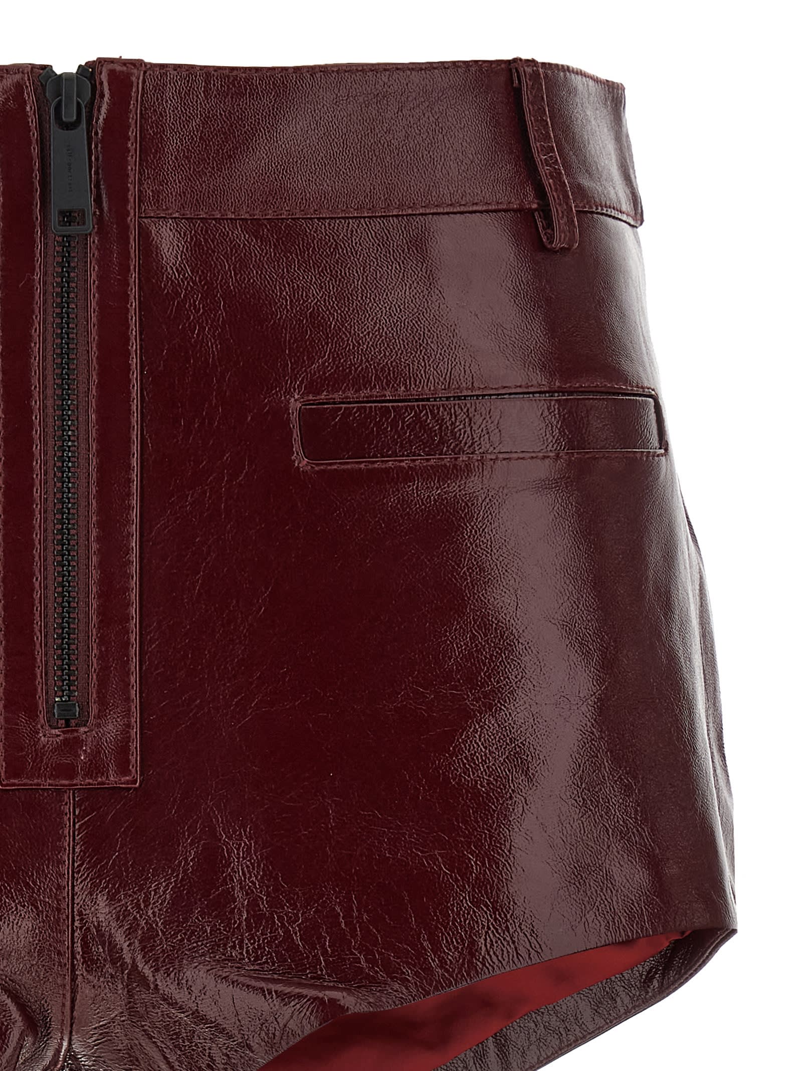Self-portrait Leather Micro Shorts In Burgundy