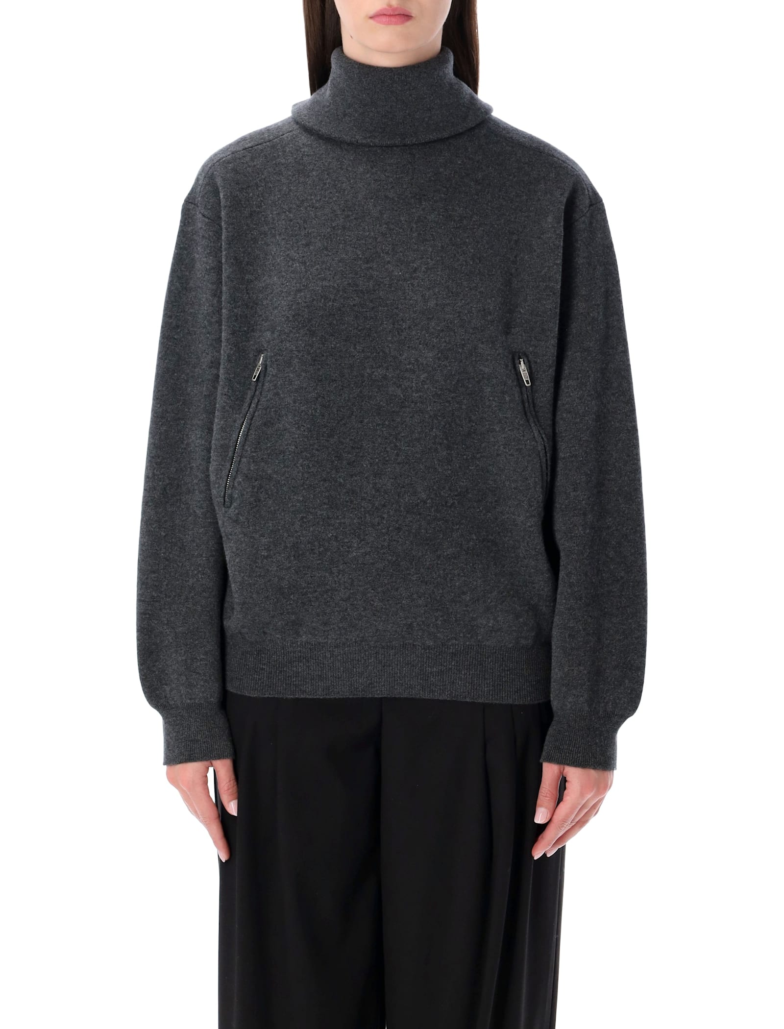 Balenciaga Back-to-front Wool Turtleneck Sweater In Anthracite In Gray