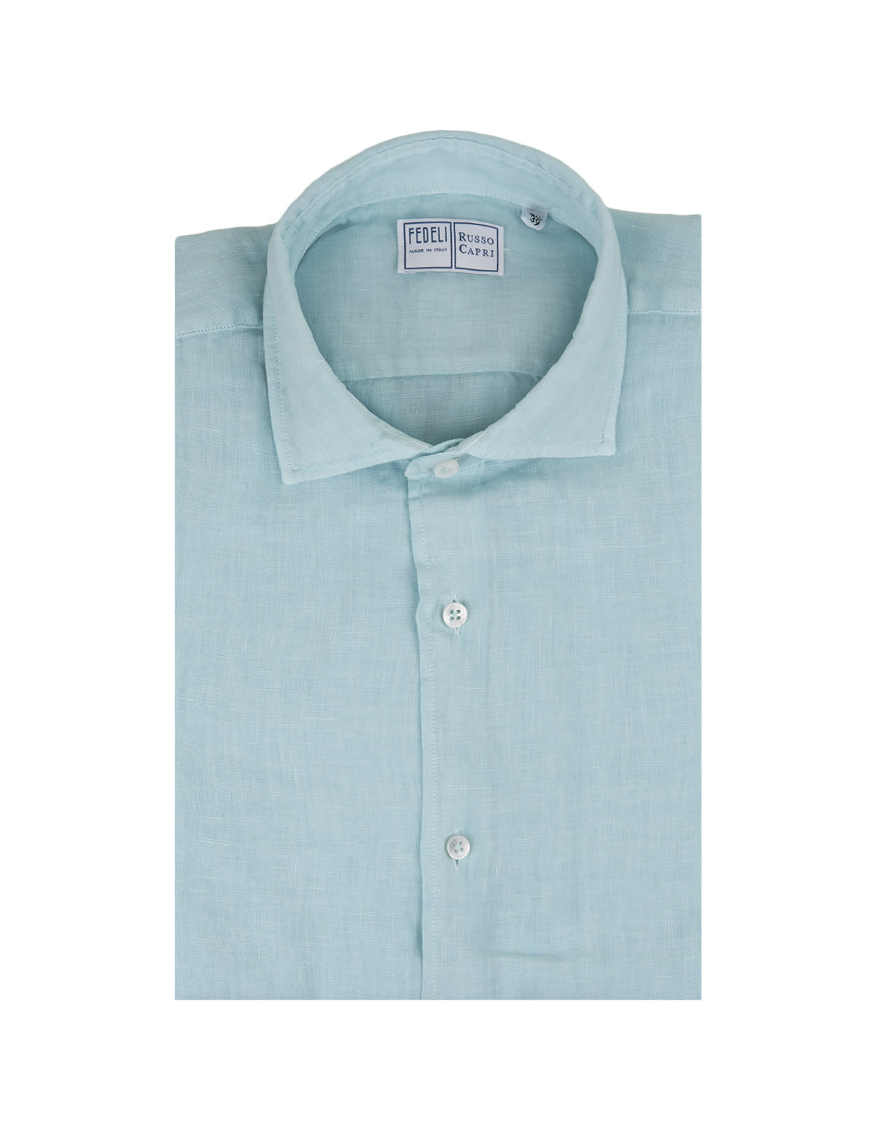 Shop Fedeli Nick Shirt In Aqua Green Linen In Blue