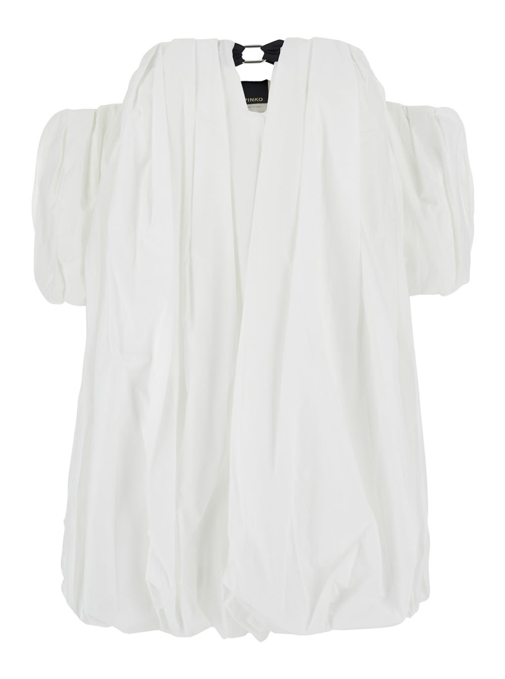Pinko Bert White Dress With Exposed Shoulder Design And Removable Sleeves With Button In Cotton Woman