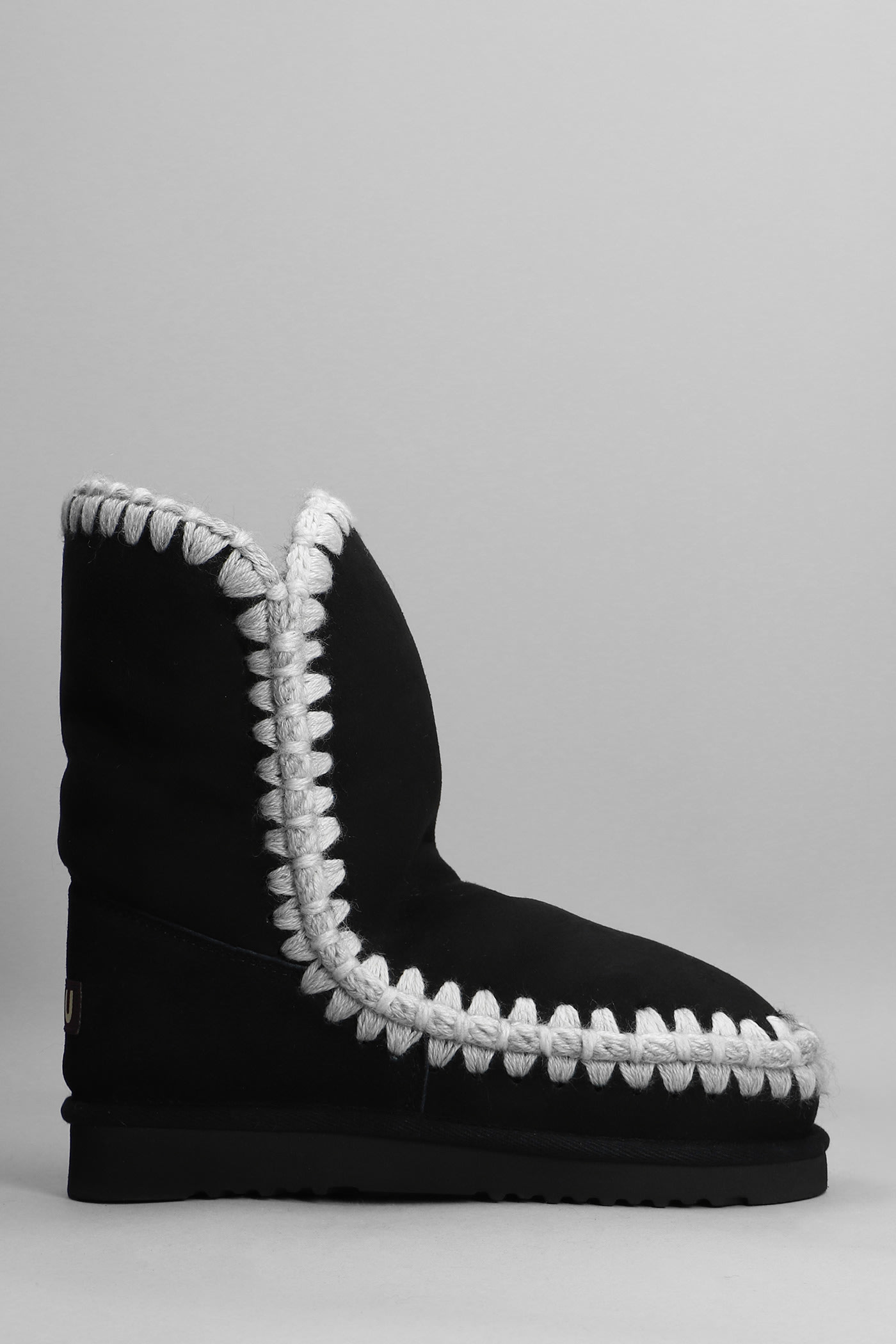 Mou Eskimo Low Heels Ankle Boots In Black Suede