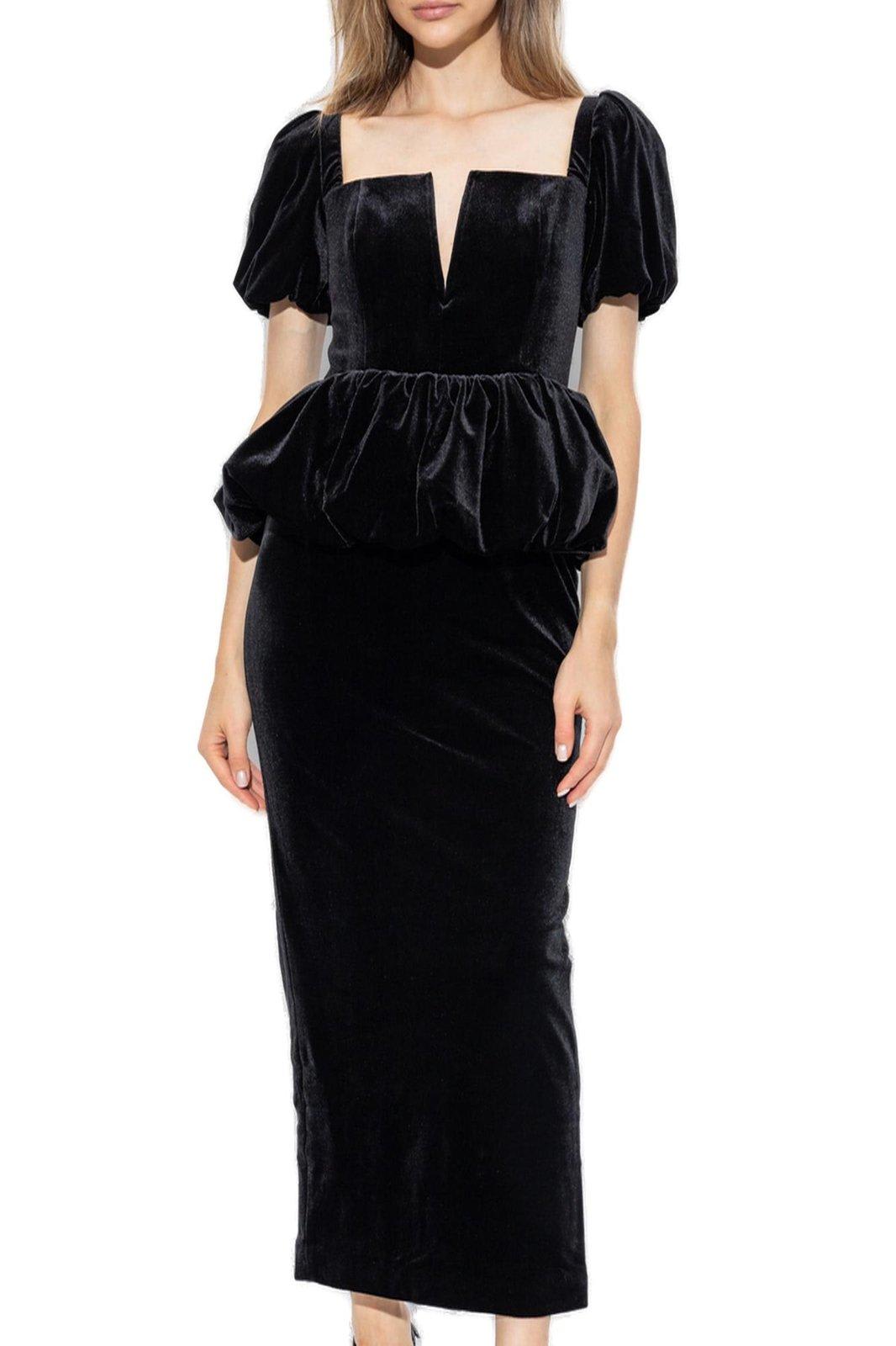 Shop Self-portrait Velvet Peplum Midi Dress In Black