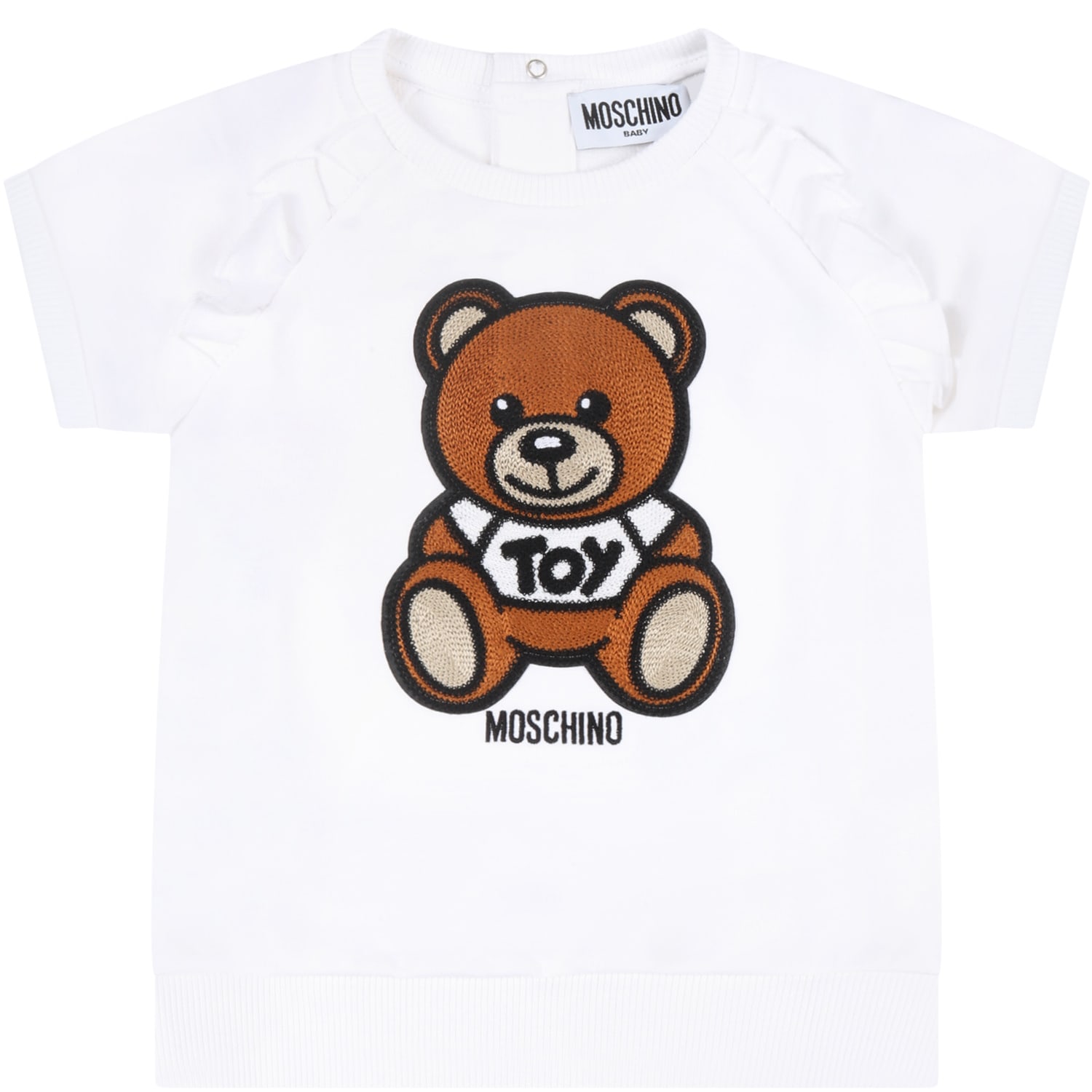 MOSCHINO WHITE DRESS FOR BABYGIRL WITH TEDDY BEAR,MDV08O LDA00 10101