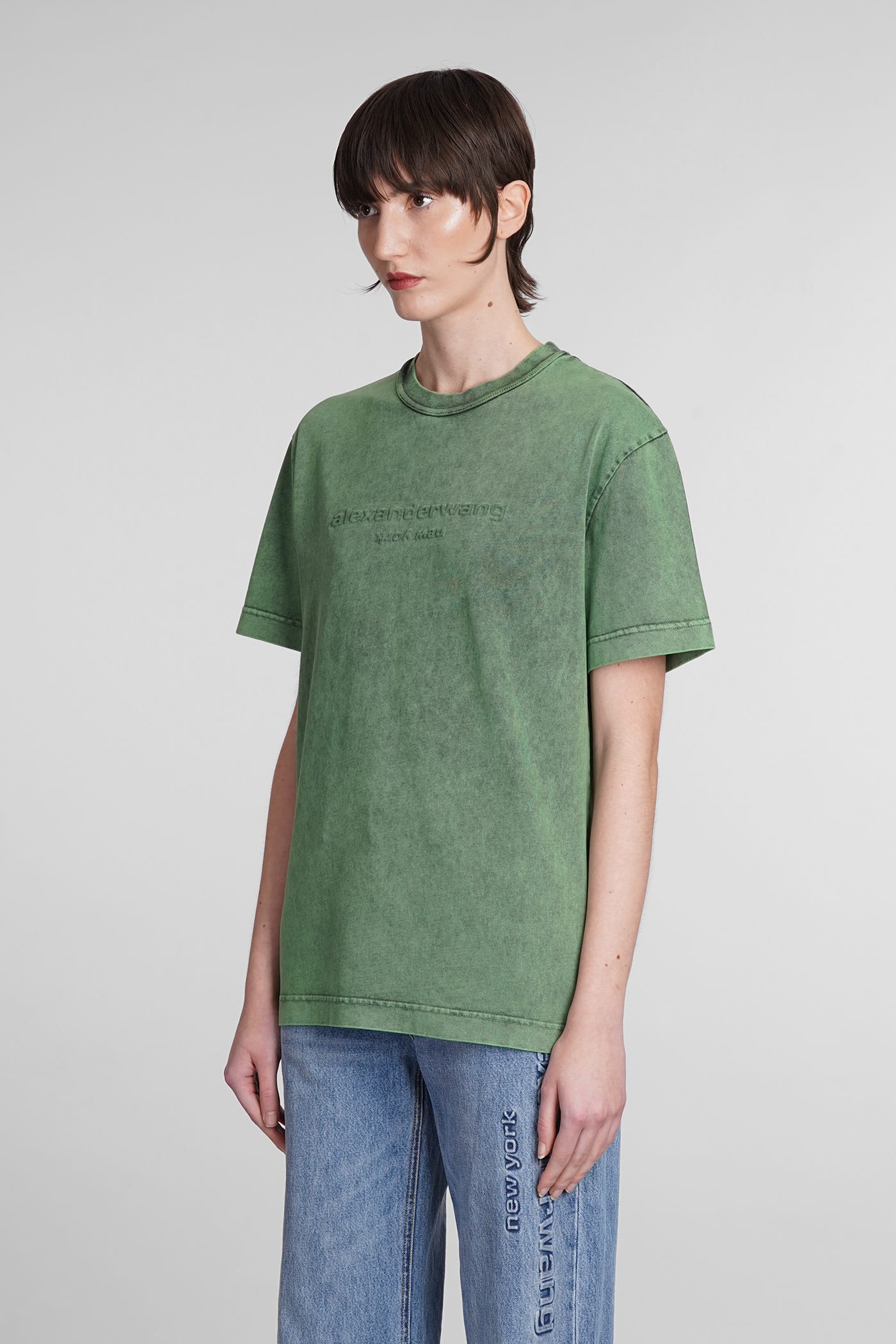 Shop Alexander Wang T-shirt In Green Cotton