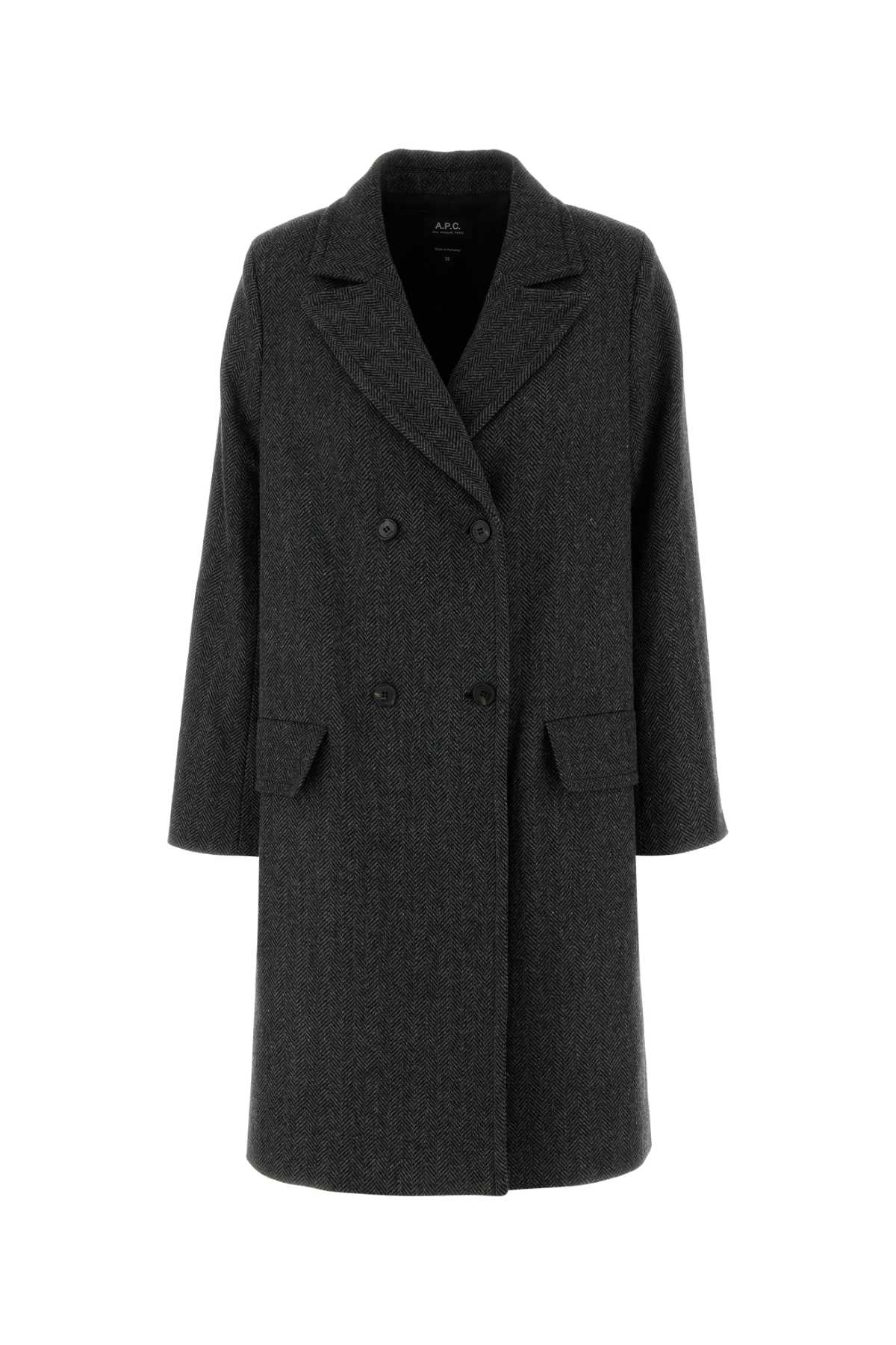 Apc Double-breasted Wool Blend Coat Featuring Vent In Gray