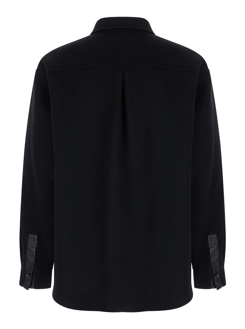 Black Oversized Shirt With Patch Pocket In Wool Man