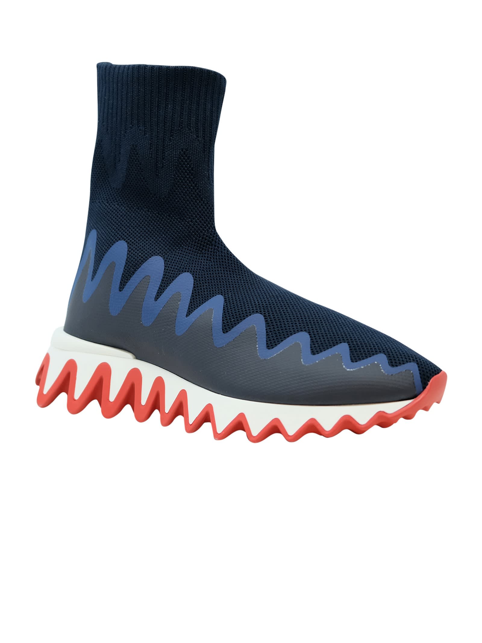 Shop Christian Louboutin Blue Fabric Sharky Sock Sneakers