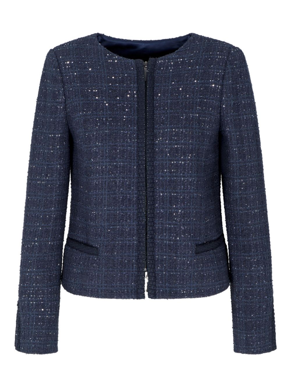 Emporio Armani Lurex Tweed Zip-up Jacket With Micro Sequins In Blue
