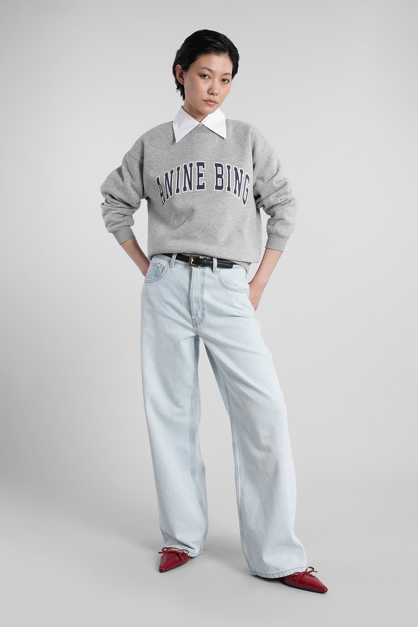 Anine Bing Grey Crew Neck Sweatshirt With Bold Lettering In Gray