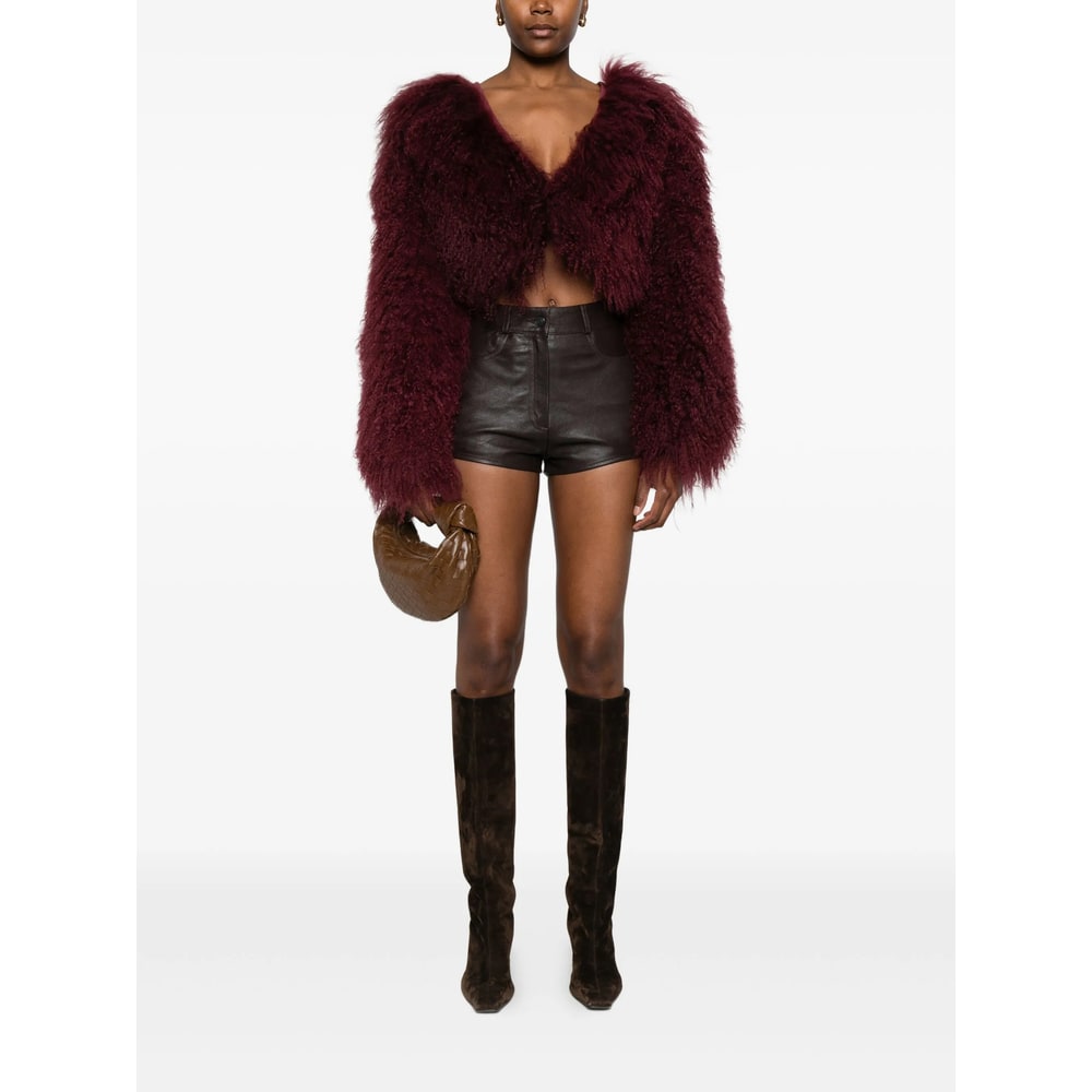 Retroféte Luxe Cropped Fur Jacket In Burgundy