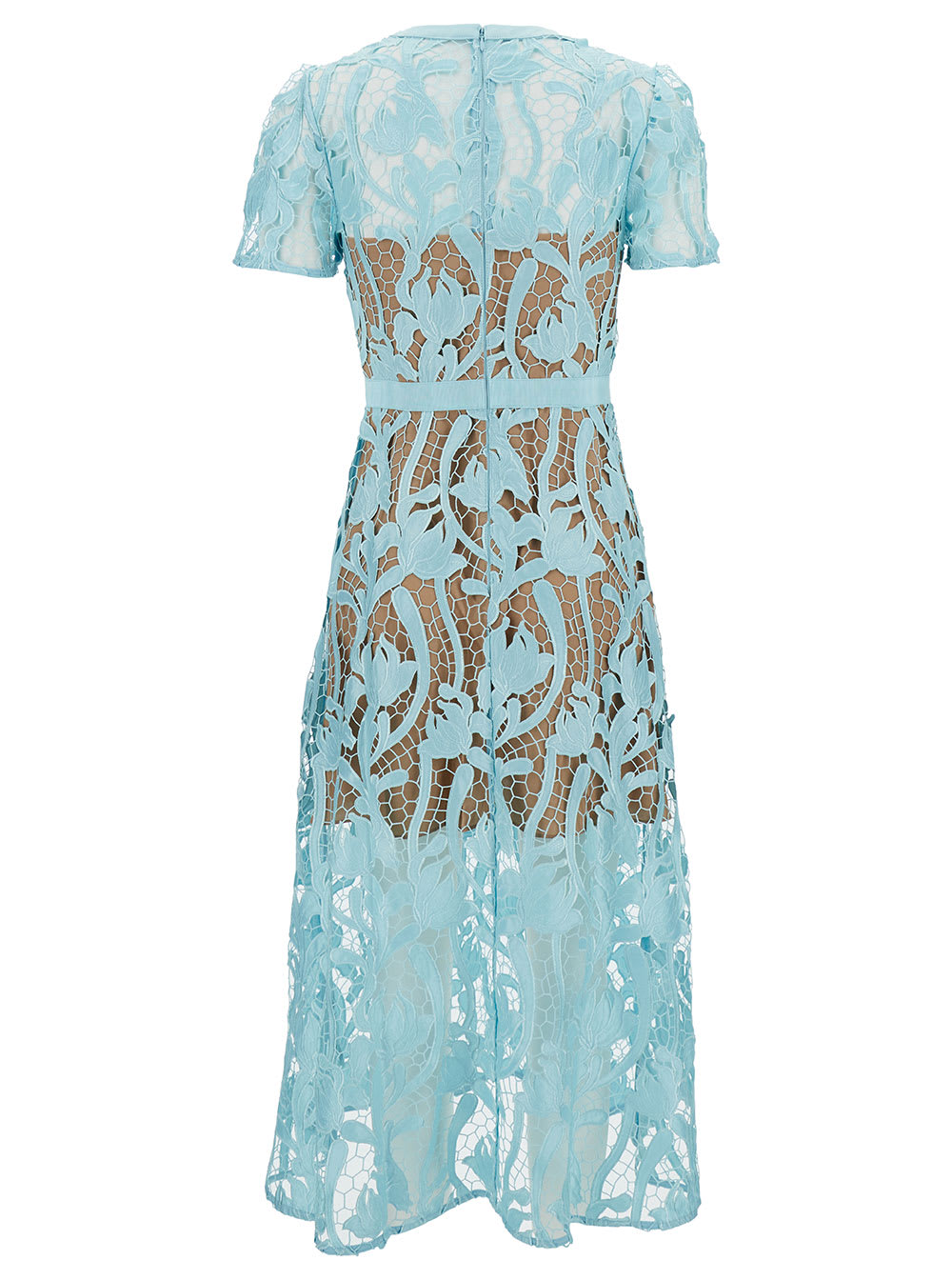 Shop Self-portrait Lace Midi Dress In Clear Blue
