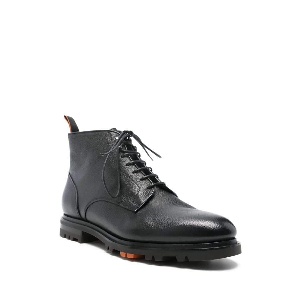 Santoni Leather Colin Lace-up Boots In Black