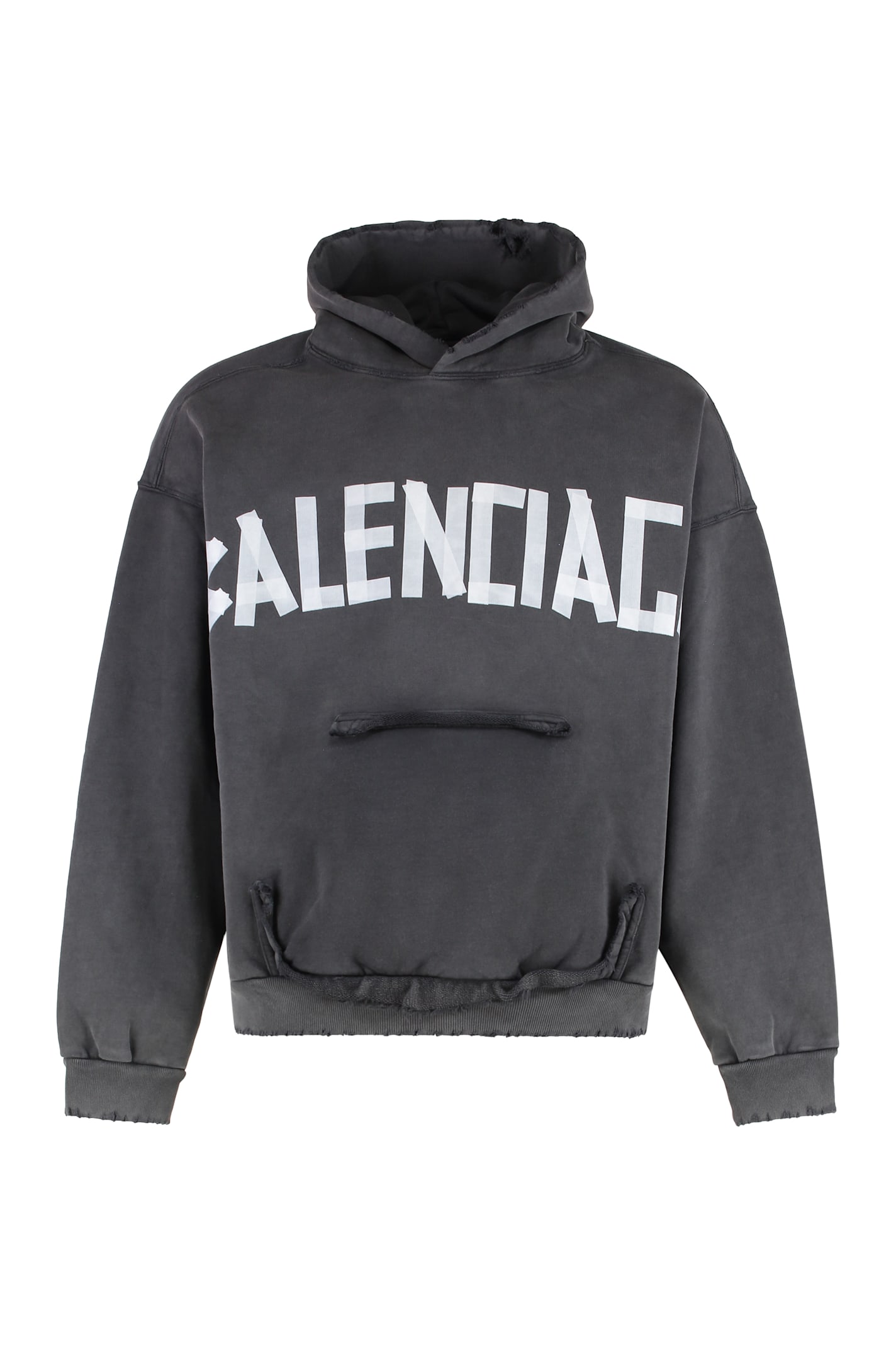 Balenciaga Black Hoodie With Logo Lettering On The Front And Logo Print On The Back In Cotton Man