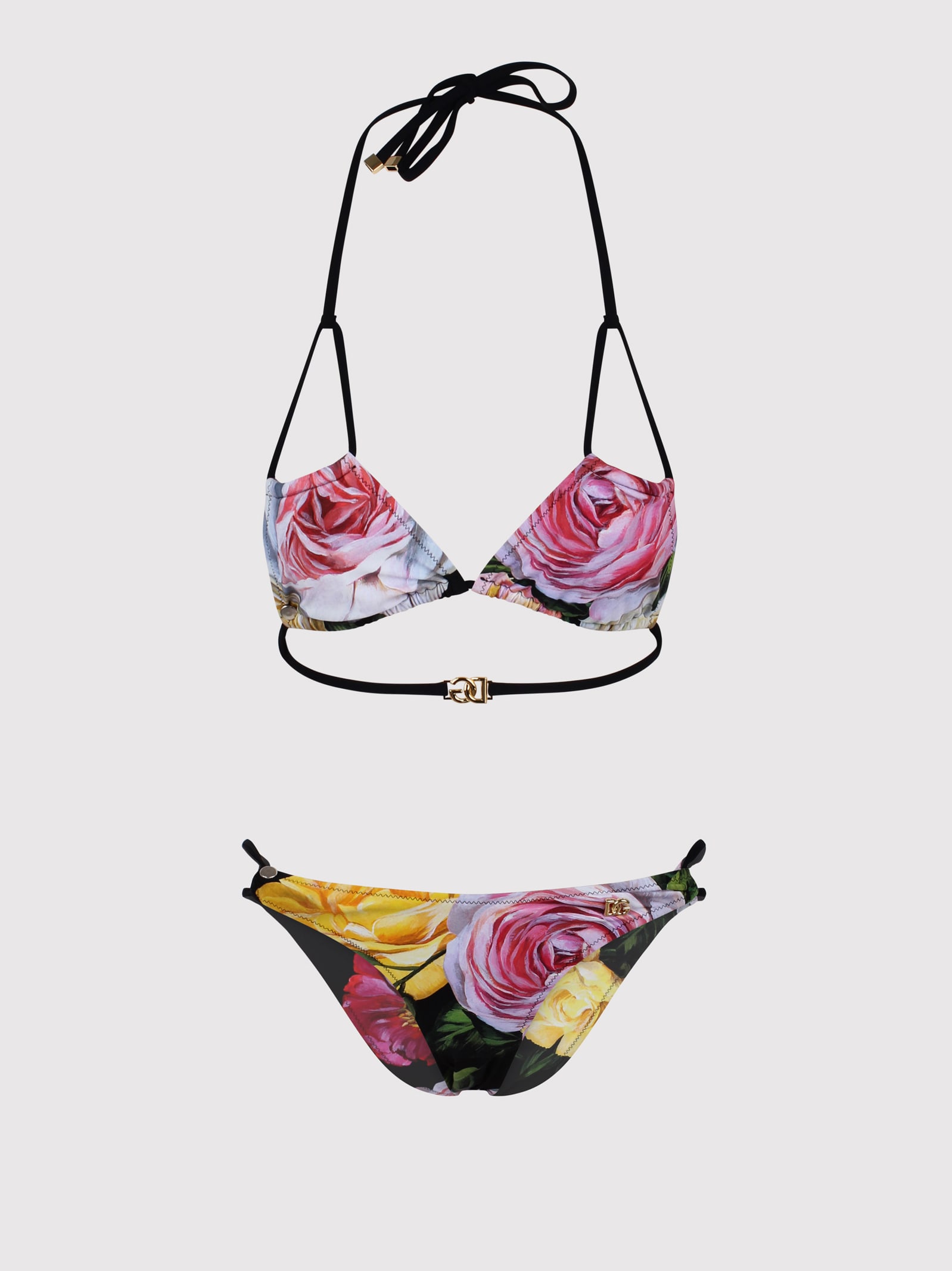 Dolce & Gabbana Black Floral-print Bikini