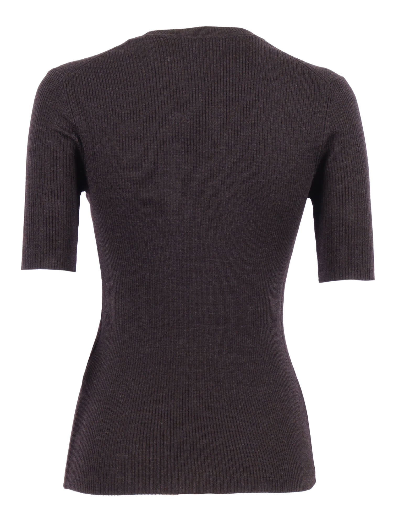 P.a.r.o.s.h Fitted Short-sleeved Wool Top With Ribbed Texture In Purple