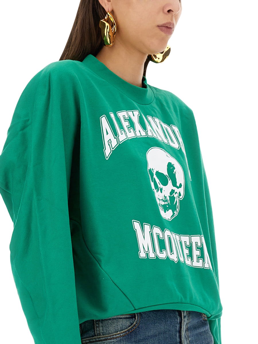 Shop Alexander Mcqueen Varsiity Skull Sweatshirt In Green