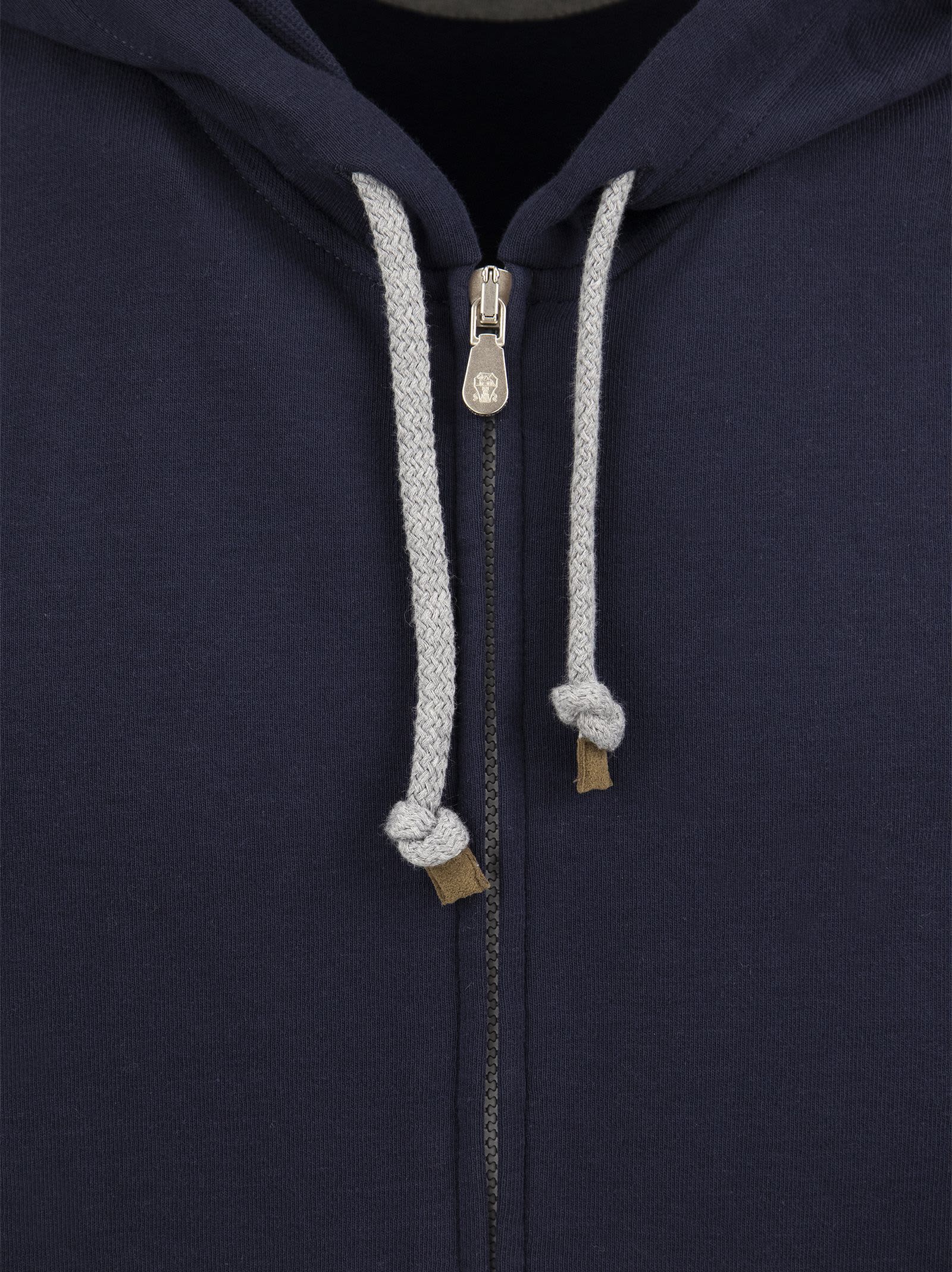 Shop Brunello Cucinelli Techno Cotton Interlock Zip-front Hooded Sweatshirt In Navy Blue