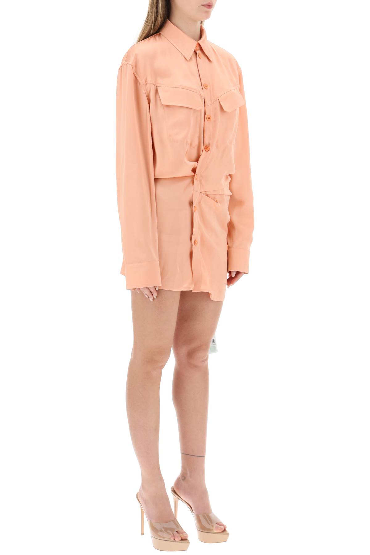 Shop Off-white Satin Mini Shirt Dress In Salmon Pink (pink)