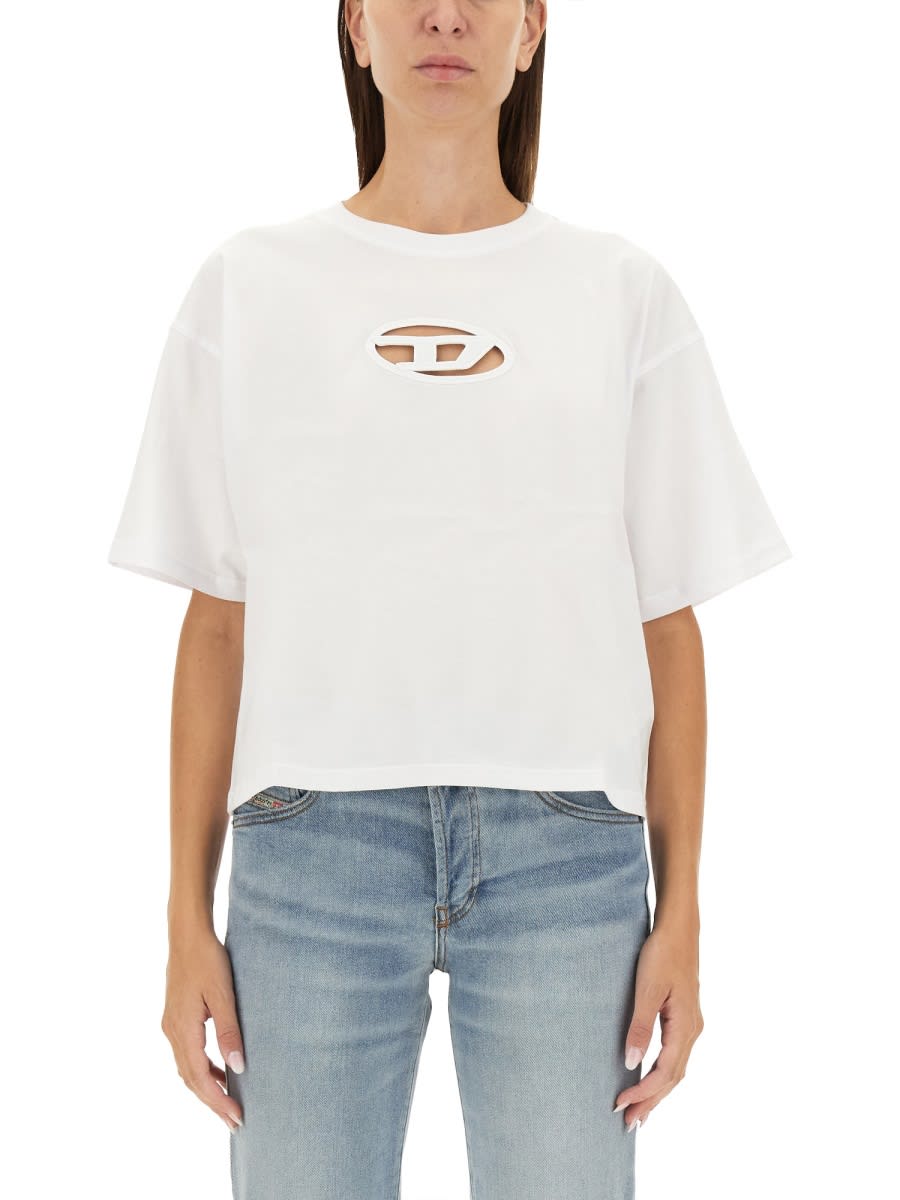 Shop Diesel T-buxt-crop-od Crop T-shirt In White