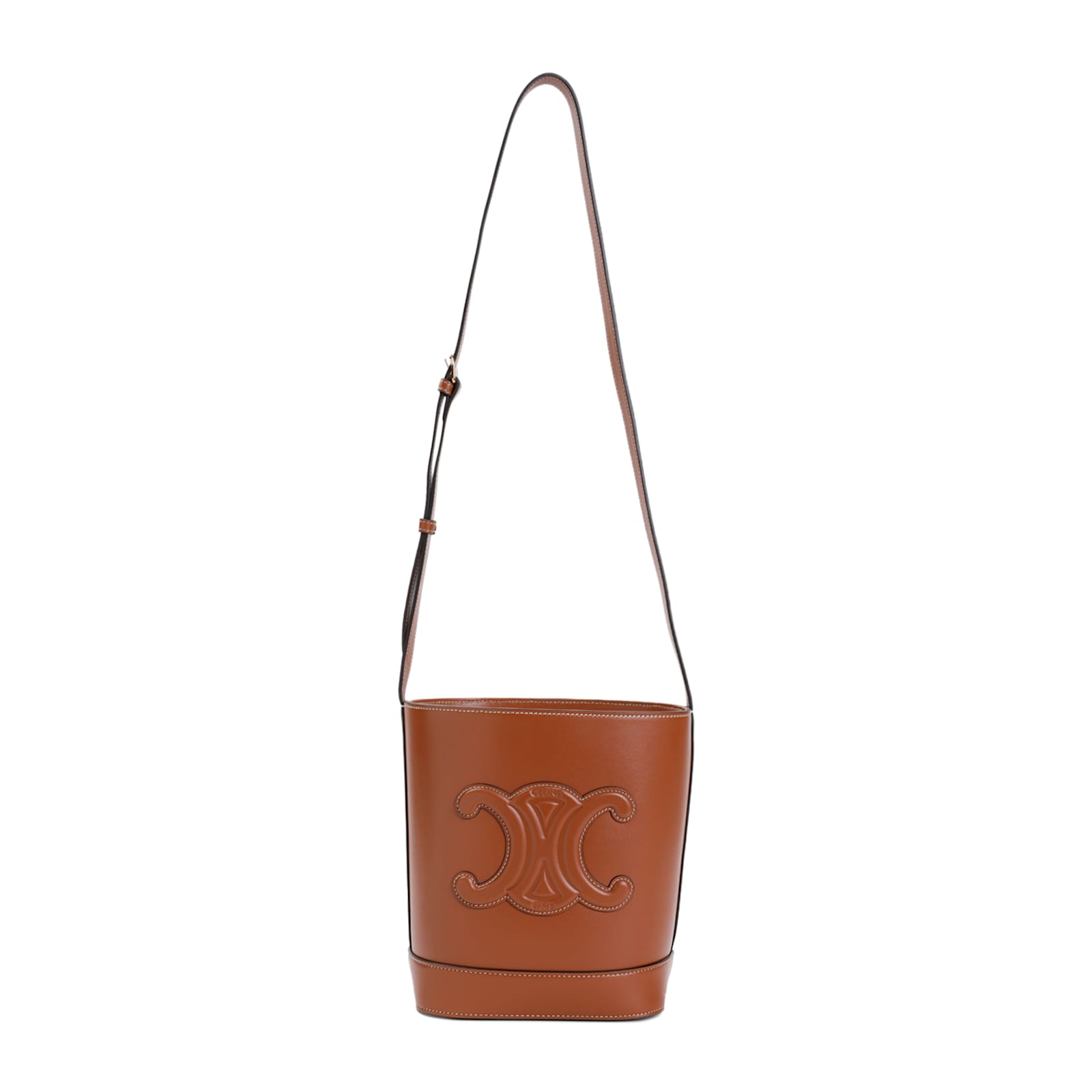 Celine Small Triomphe Leather Bucket Bag In Smooth Calf Leather In Brown