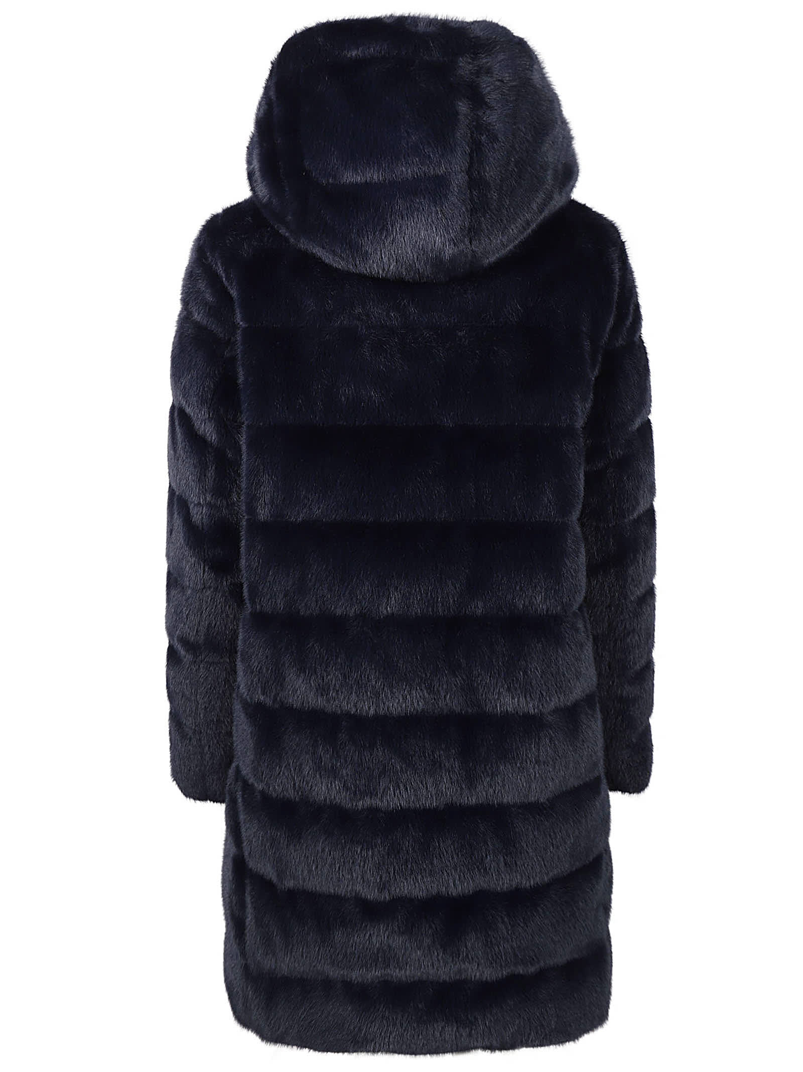 Shop Herno A-shape Faux Fur Down Jacket In Blu Navy