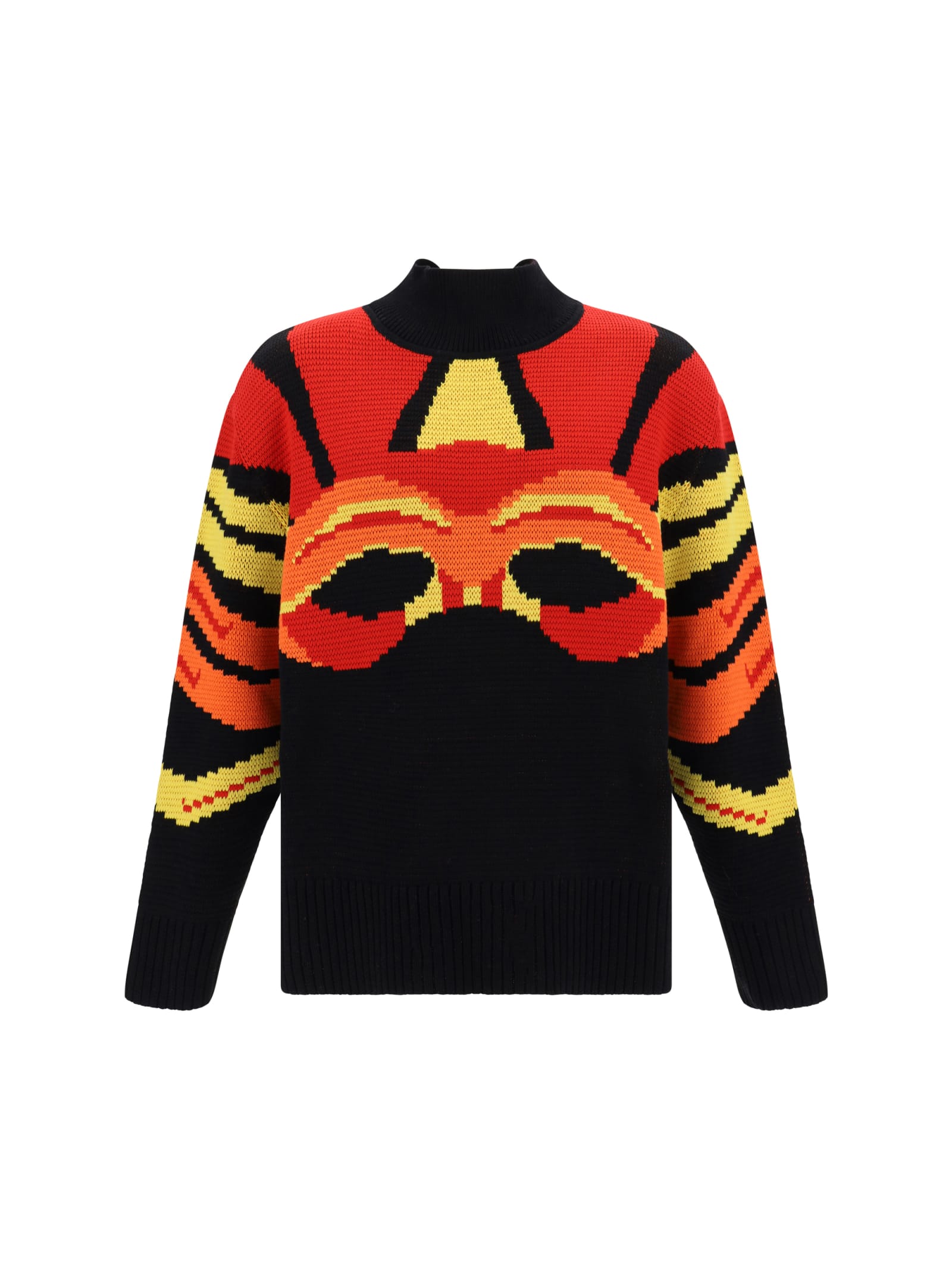 Bluemarble Jacquard Wool Sweater Featuring Bold Tiger Graphic In Black