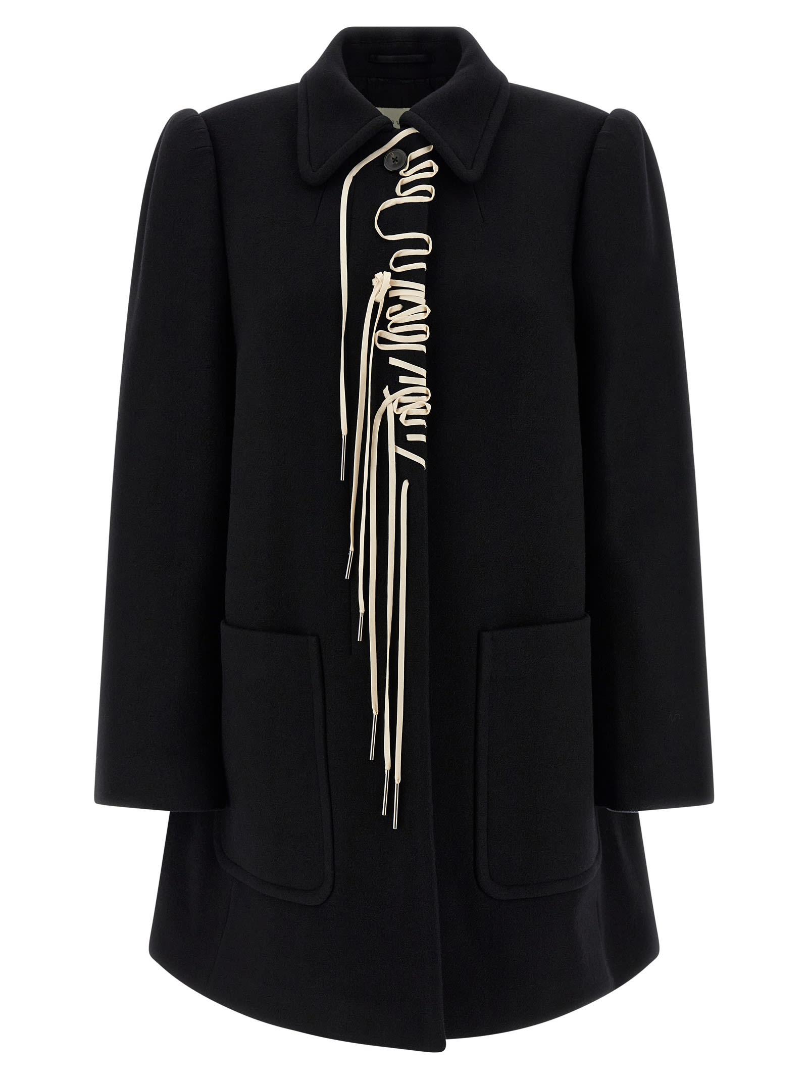 Dries Van Noten Wool Blend Coat With Collared Neck And Pockets In Black