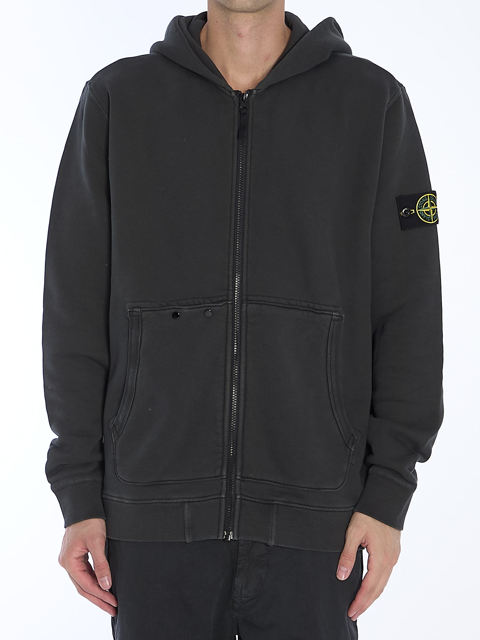 Shop Stone Island Zip-up Hoodie In Grey